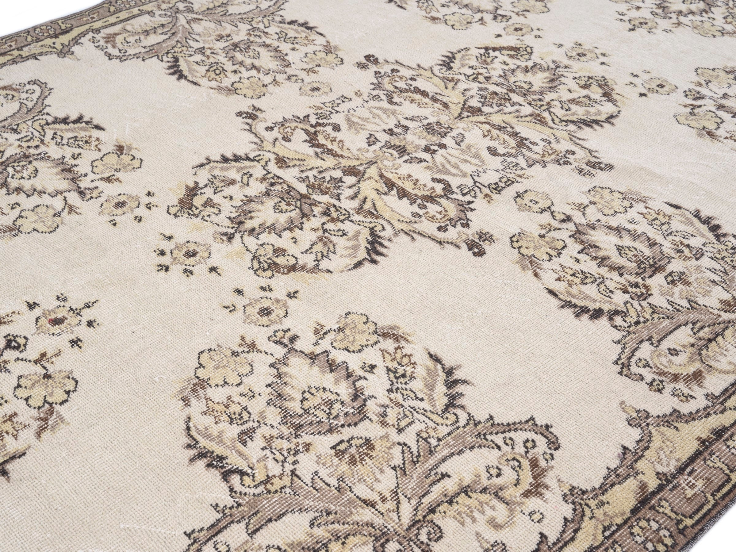 Turkish Isparta area rug in cream and khaki, view 5 of 10