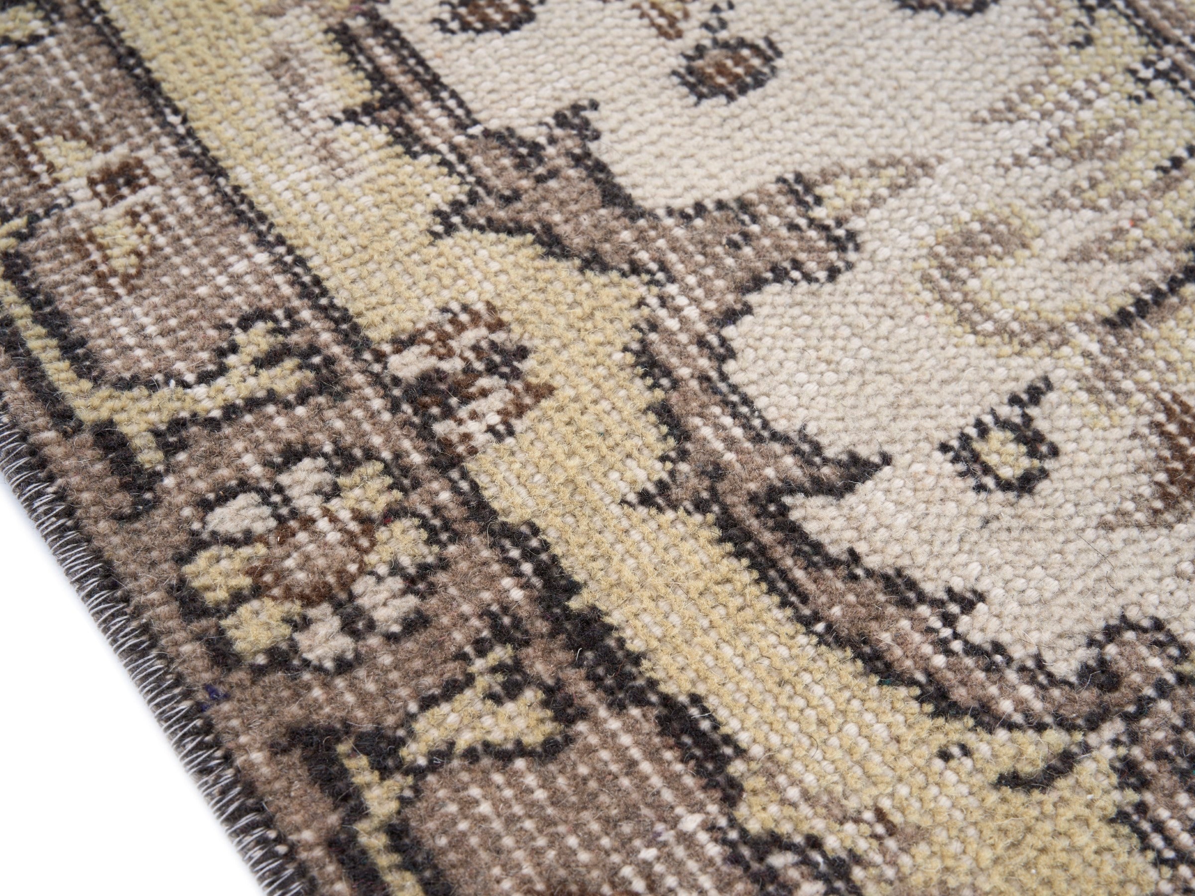 Turkish Isparta area rug in cream and khaki, view 6 of 10