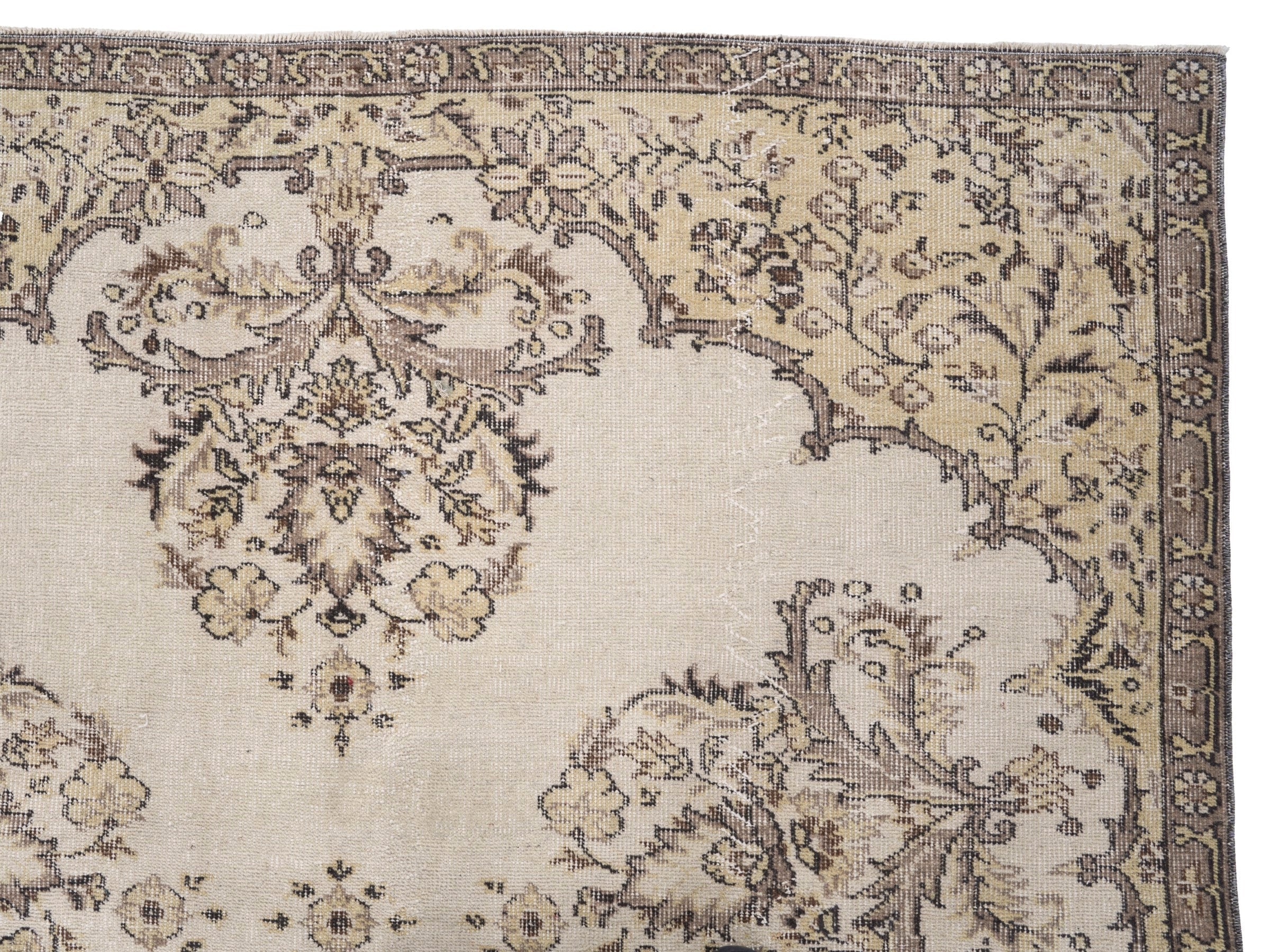 Turkish Isparta area rug in cream and khaki, view 8 of 10