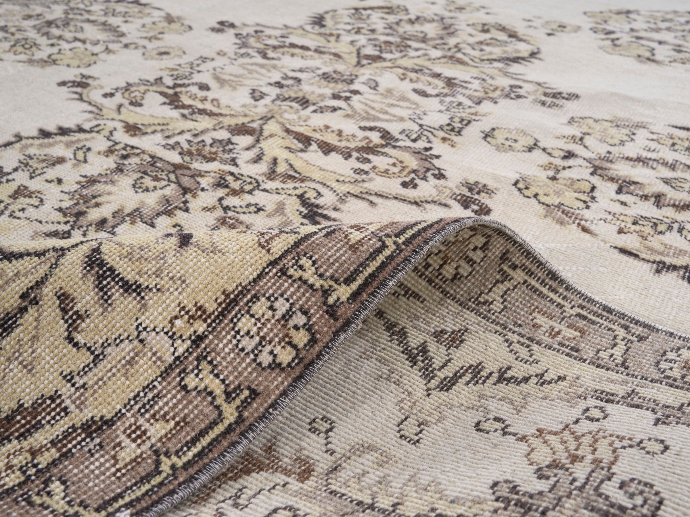 Turkish Isparta area rug in cream and khaki, view 9 of 10
