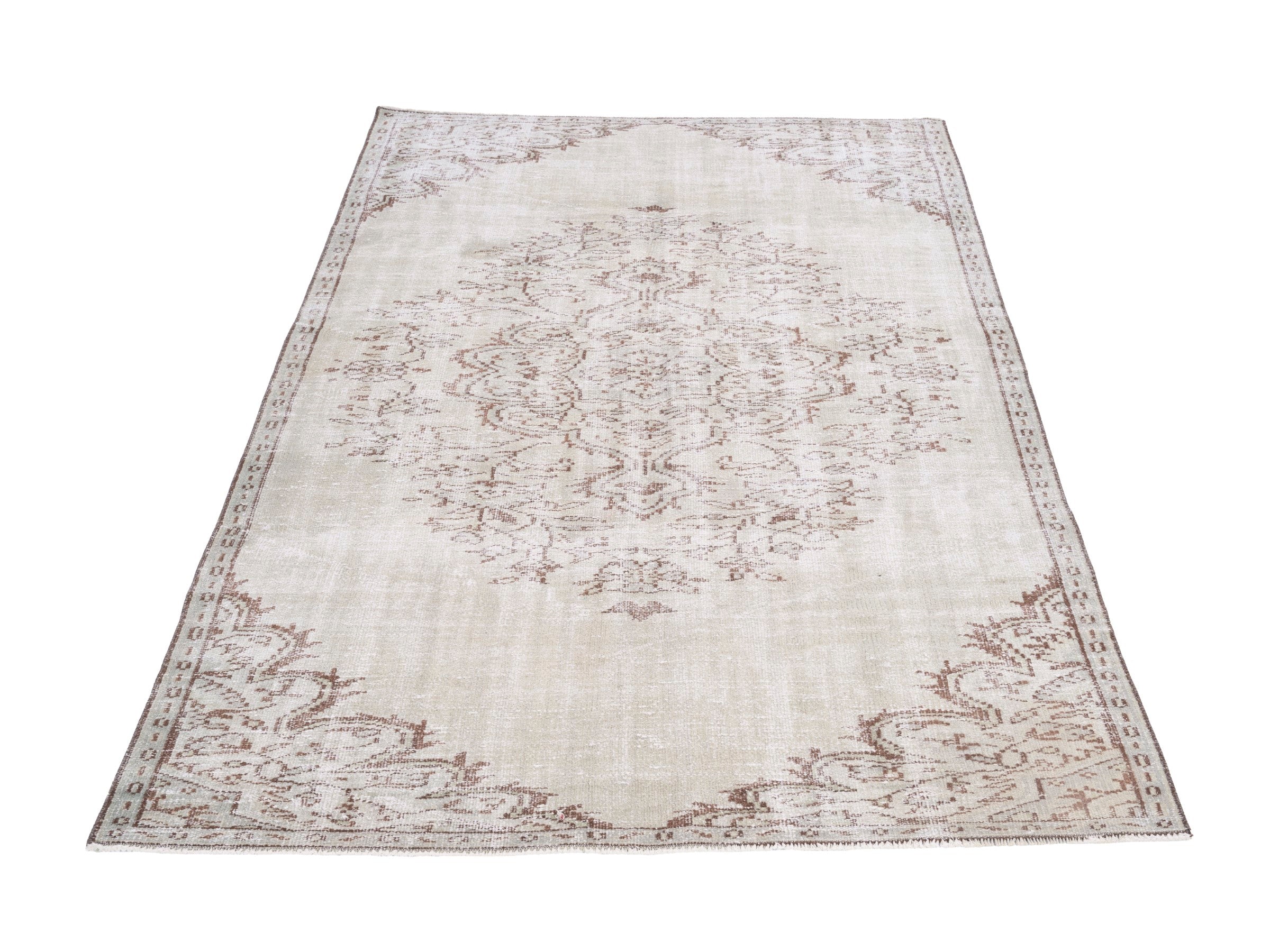 Turkish Isparta area rug in cream and taupe, view 2 of 10