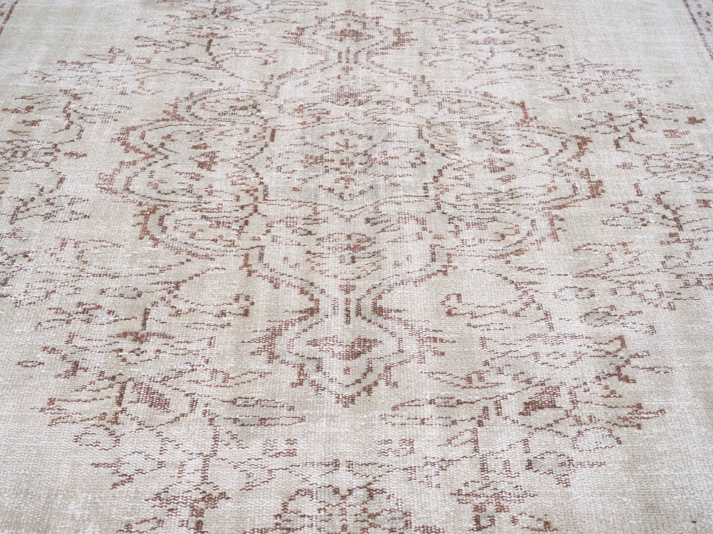 Turkish Isparta area rug in cream and taupe, view 4 of 10