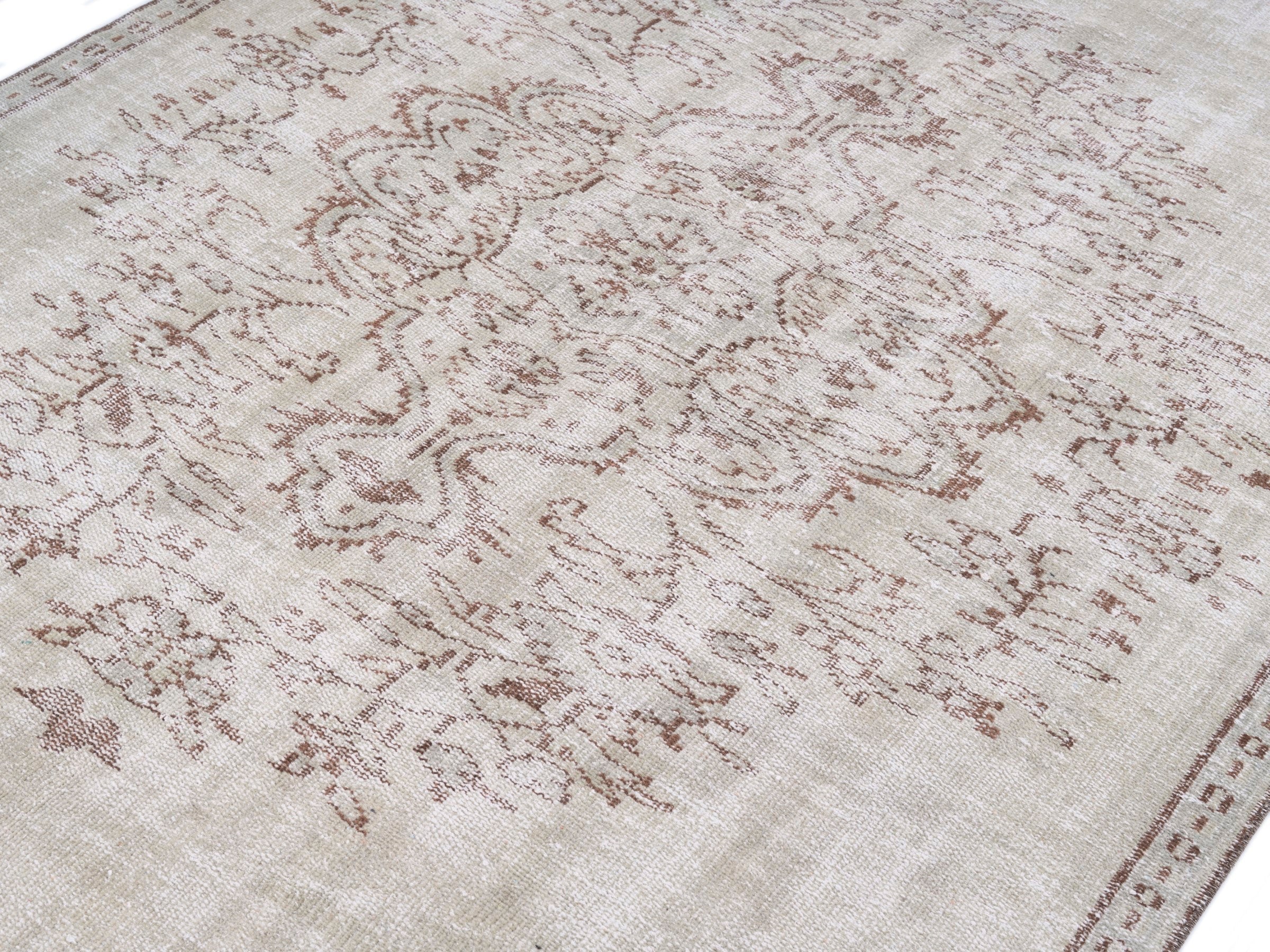 Turkish Isparta area rug in cream and taupe, view 5 of 10