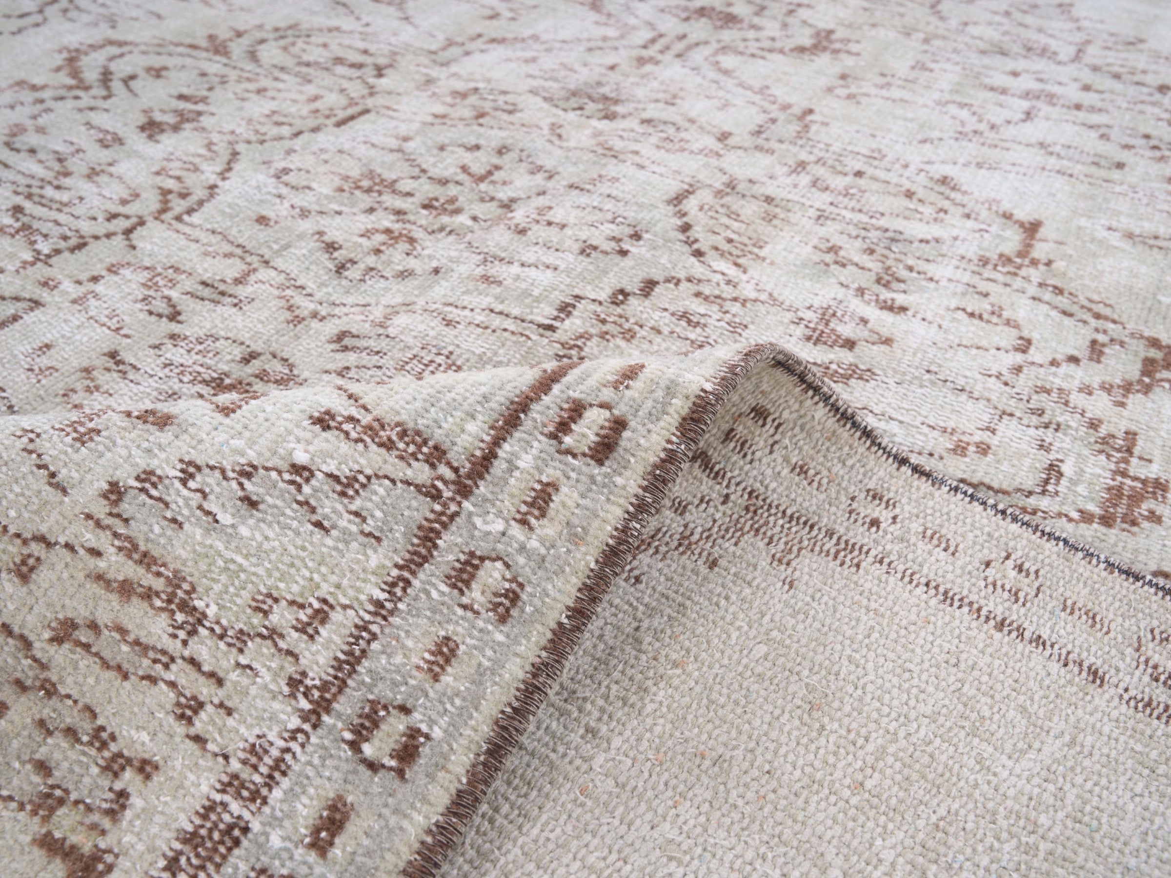 Turkish Isparta area rug in cream and taupe, view 9 of 10