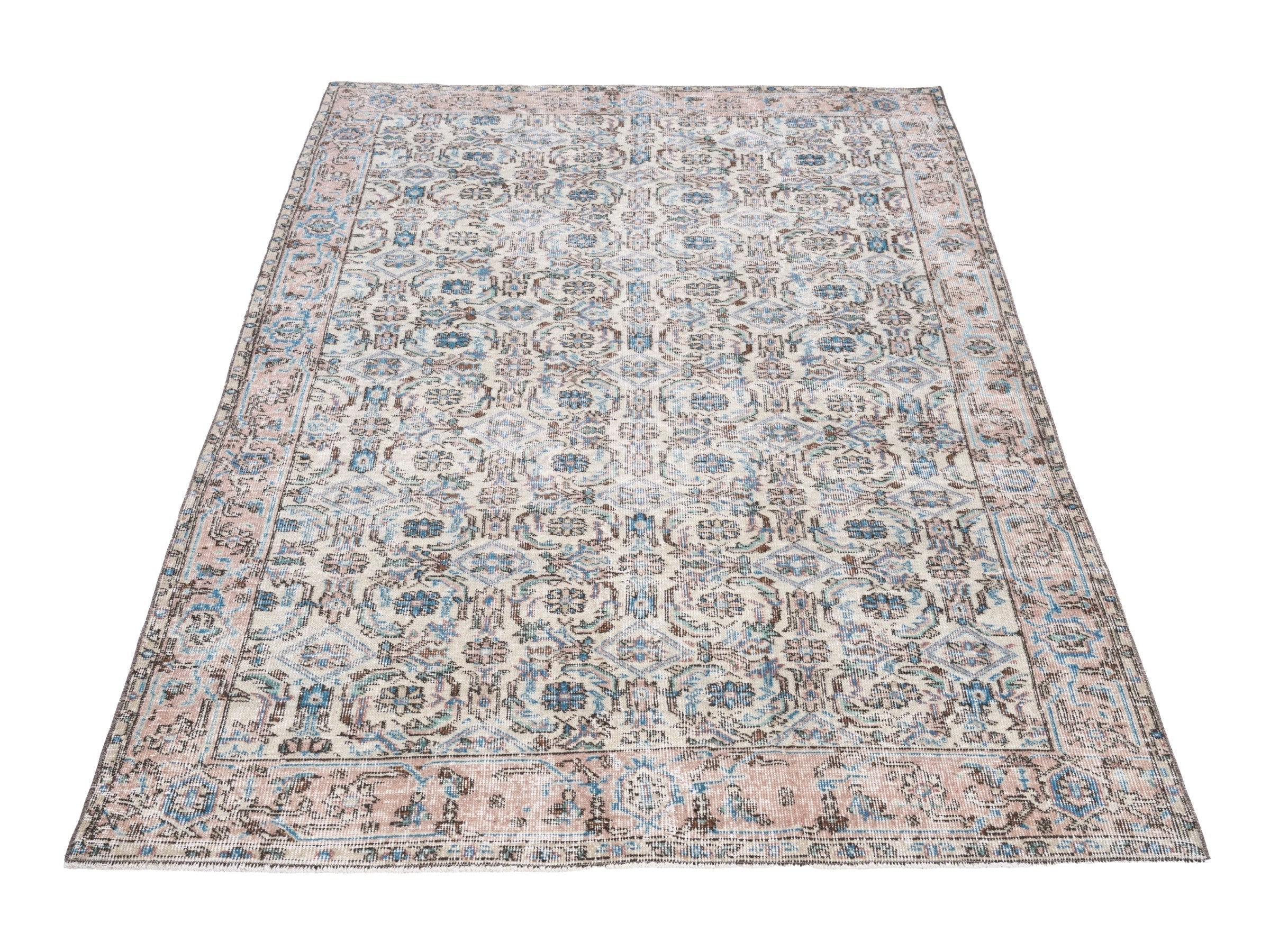 Turkish Isparta area rug in cream and dusty blue, view 2 of 10