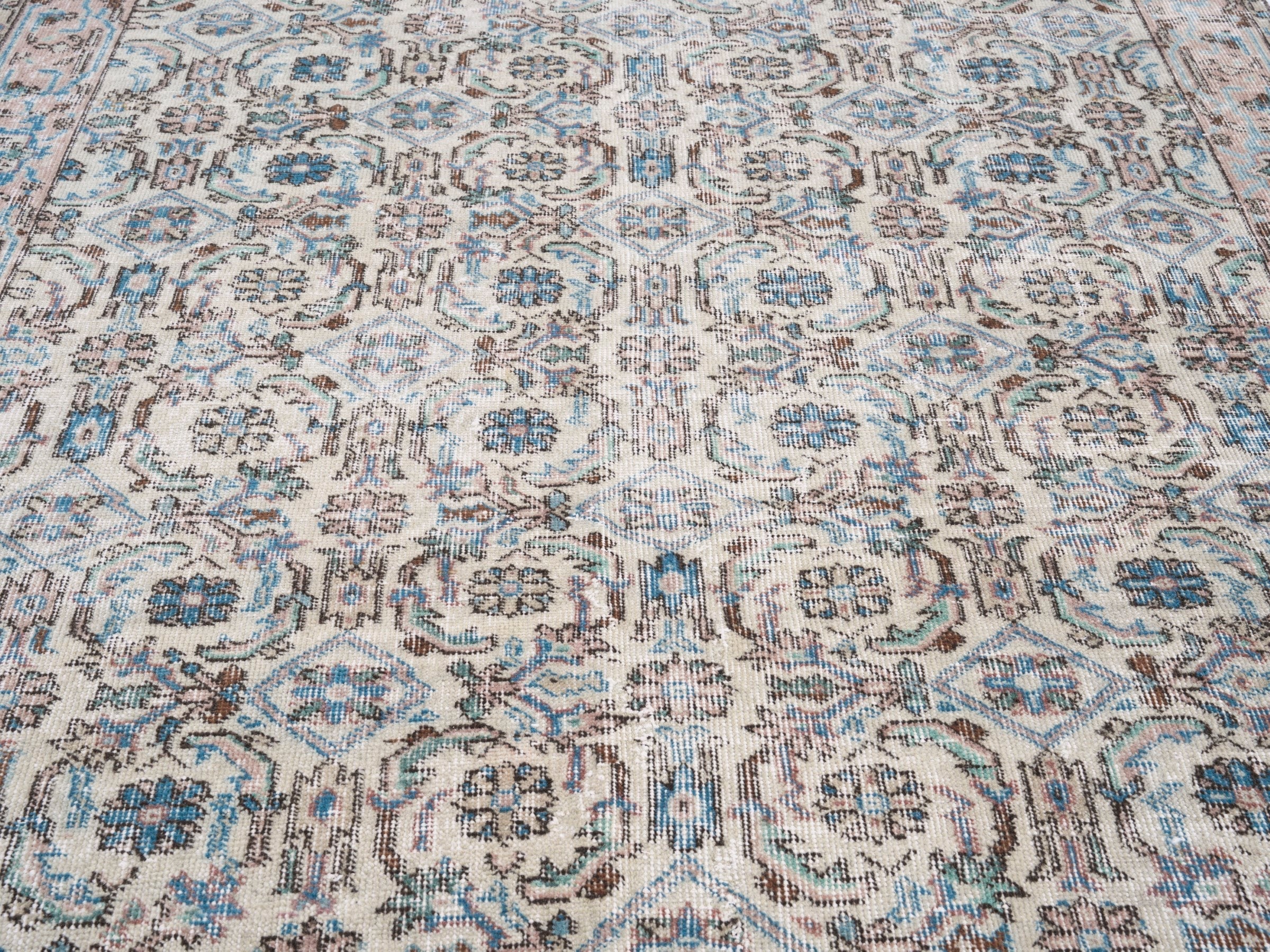 Turkish Isparta area rug in cream and dusty blue, view 4 of 10