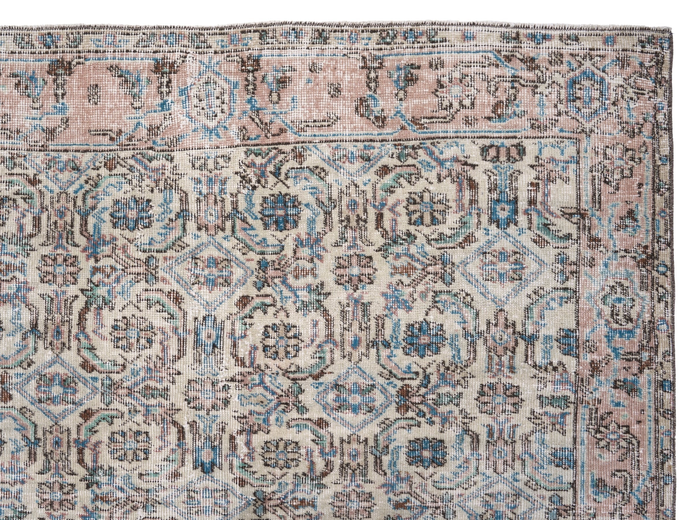 Turkish Isparta area rug in cream and dusty blue, view 8 of 10