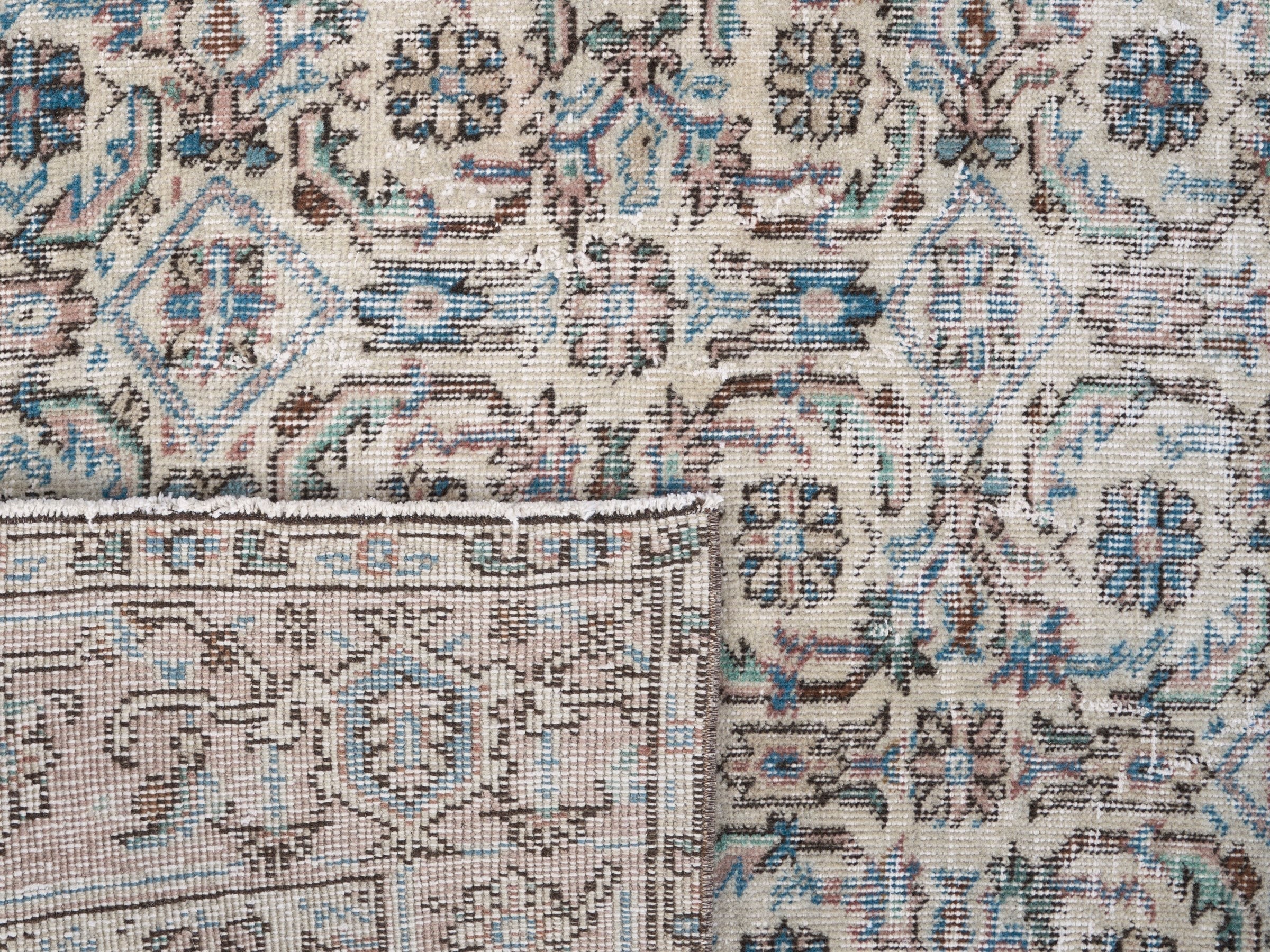 Turkish Isparta area rug in cream and dusty blue, view 10 of 10