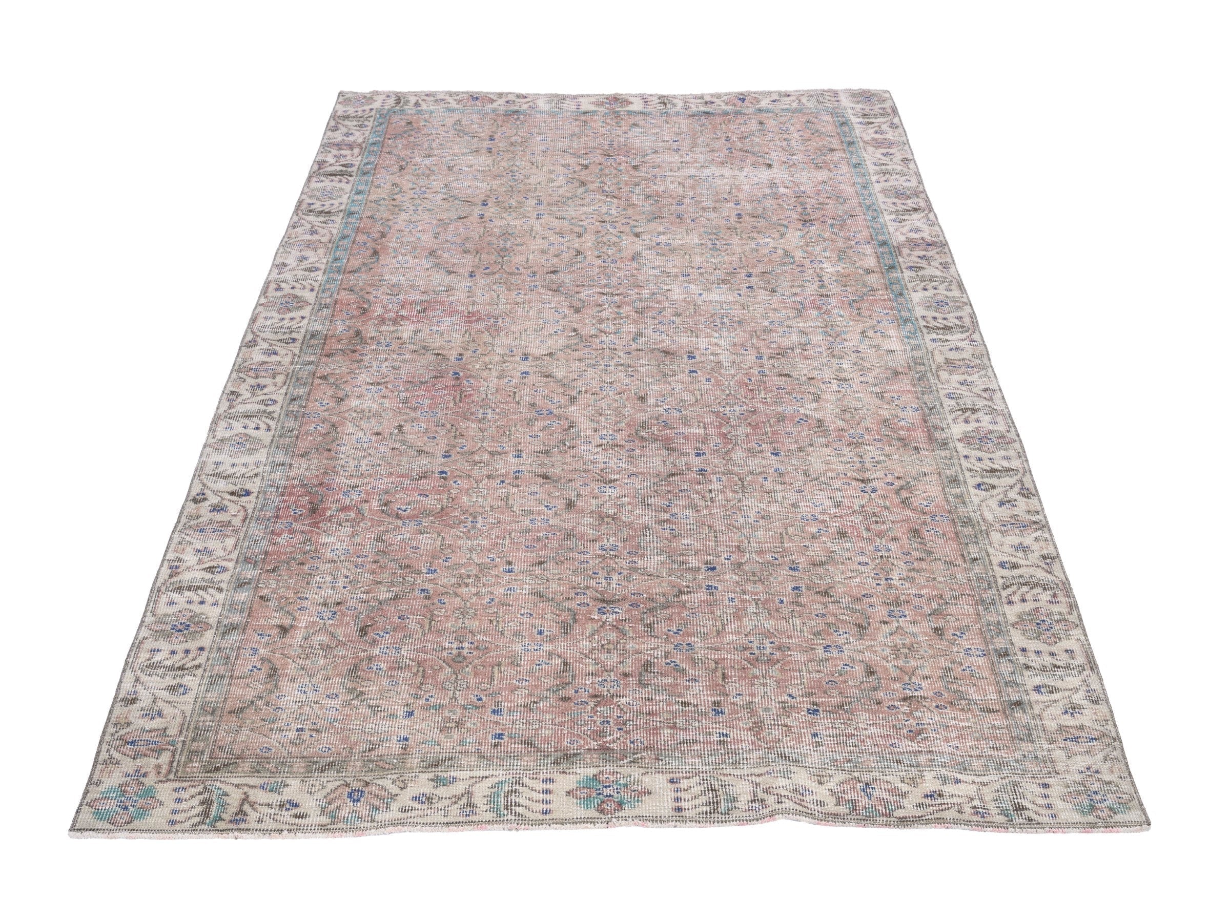 Turkish Isparta area rug in faded red and cream, view 2 of 9