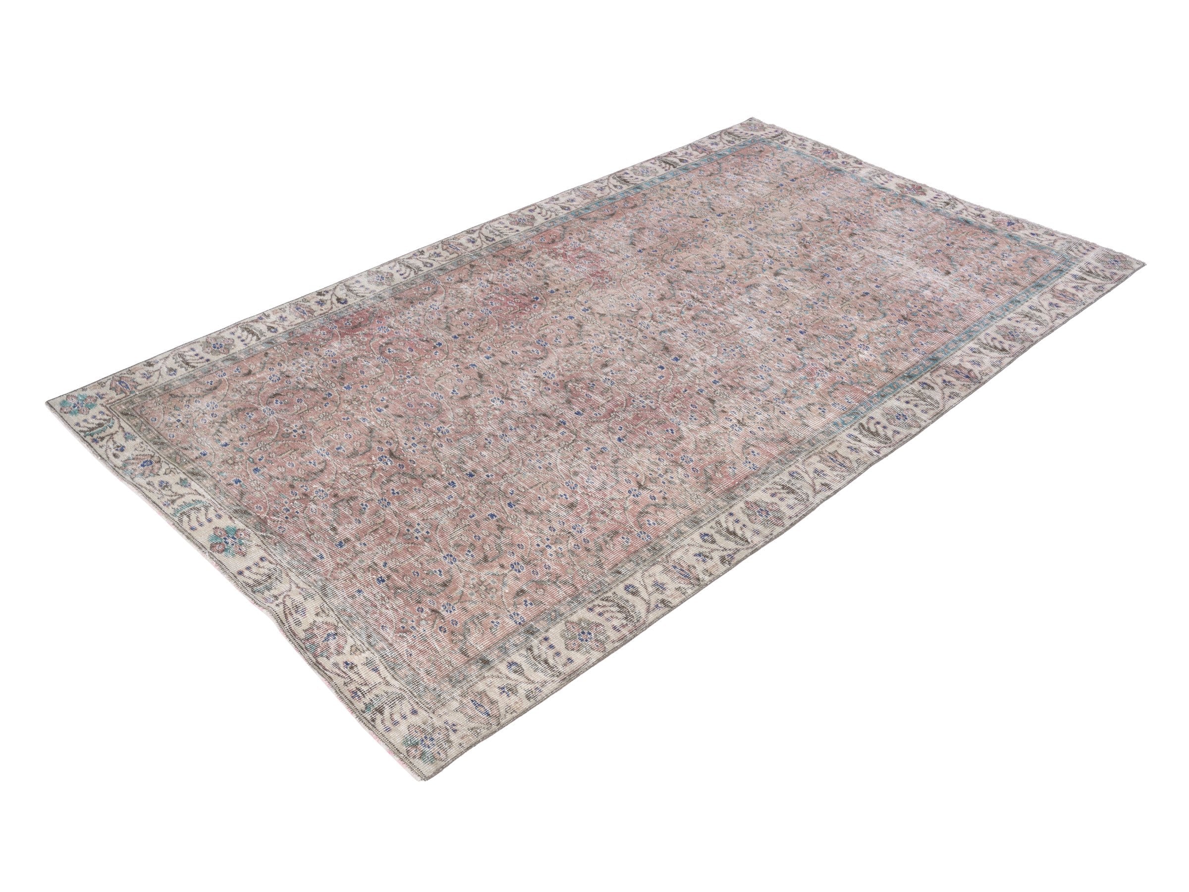 Turkish Isparta area rug in faded red and cream, view 3 of 9
