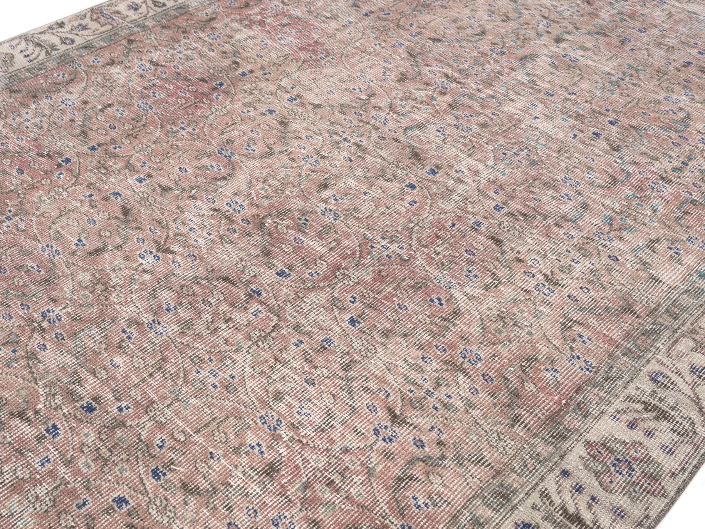 Turkish Isparta area rug in faded red and cream, view 5 of 9