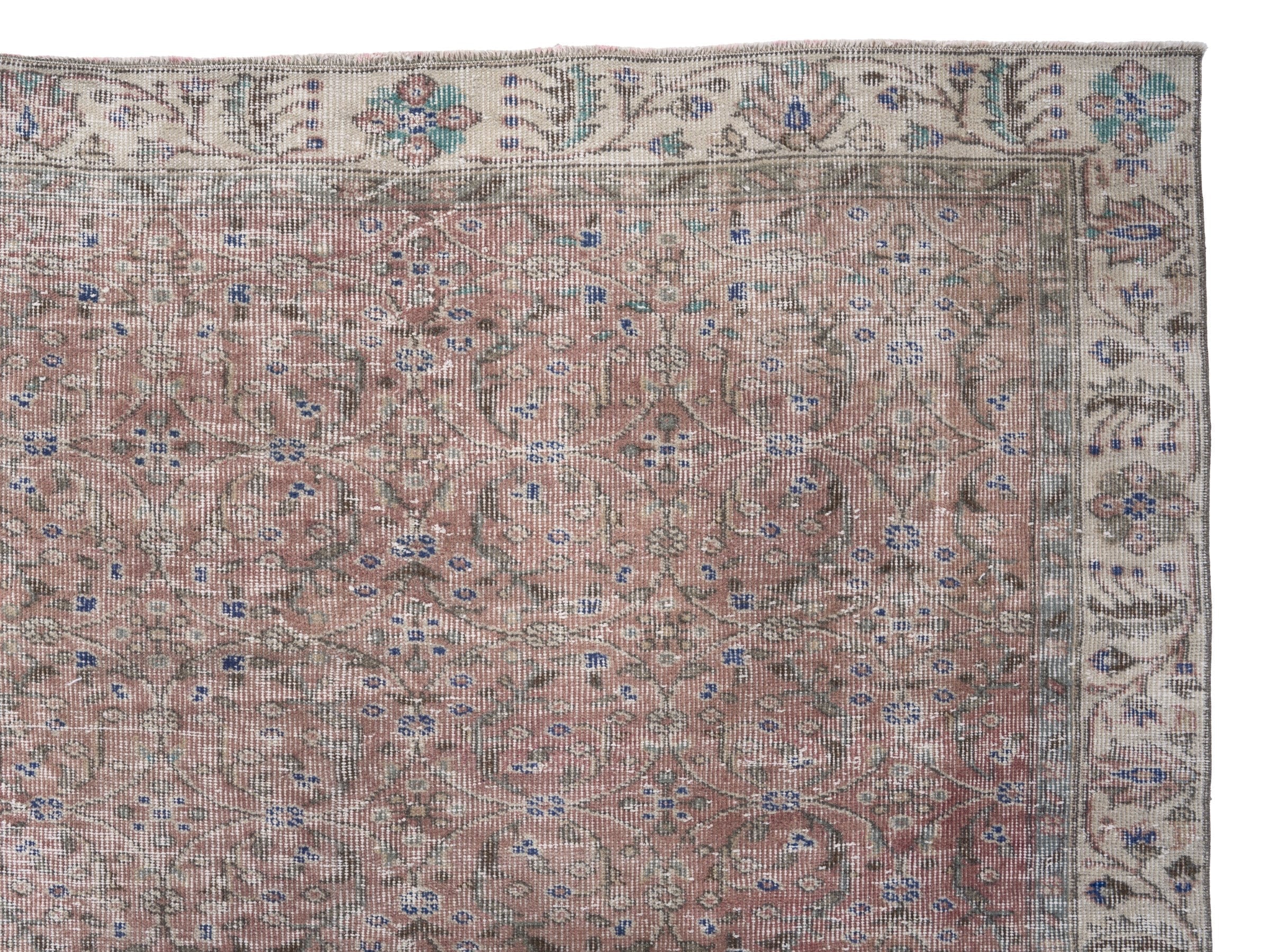 Turkish Isparta area rug in faded red and cream, view 8 of 9