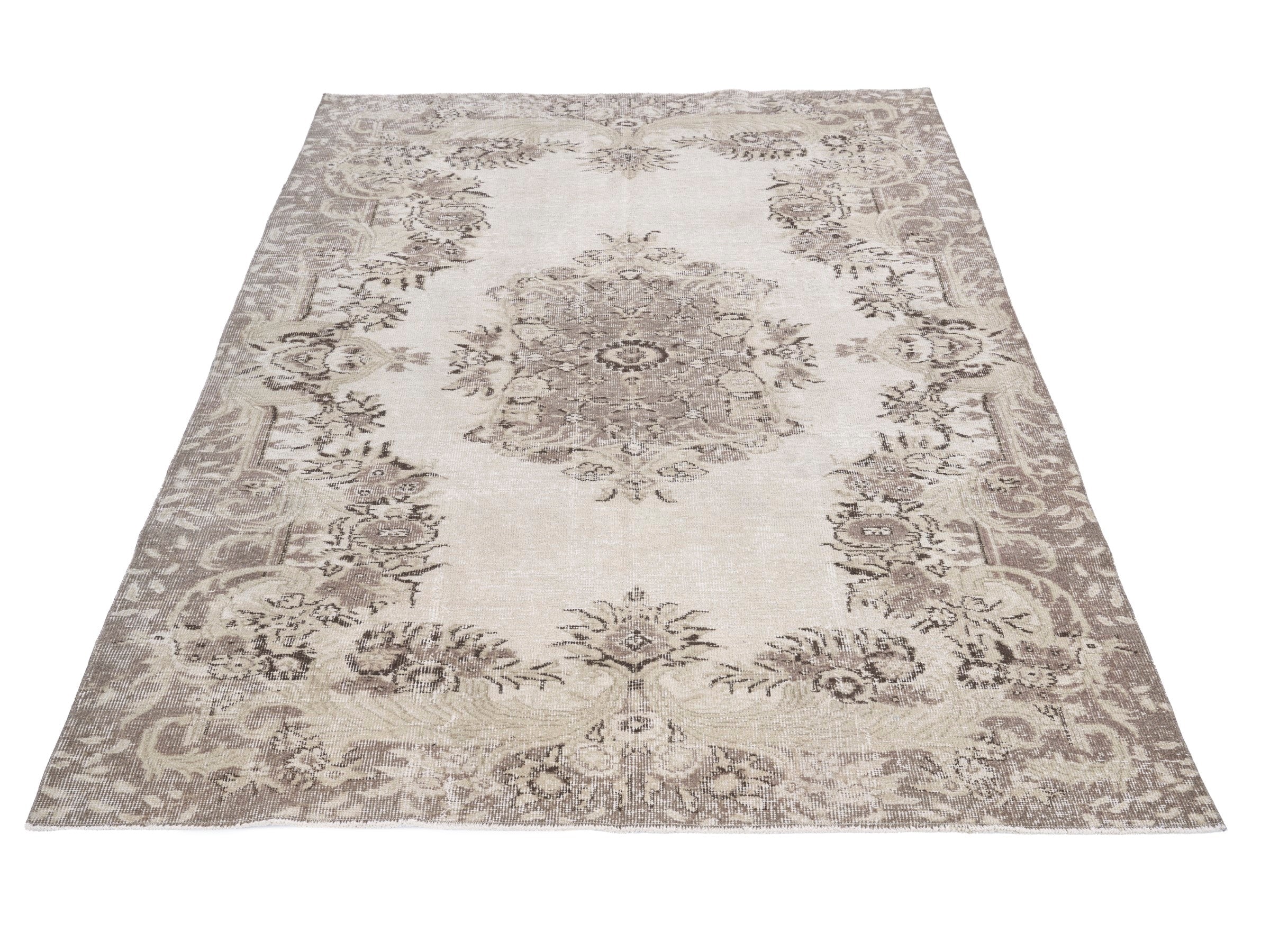 Turkish Isparta area rug in cream and taupe, view 2 of 10