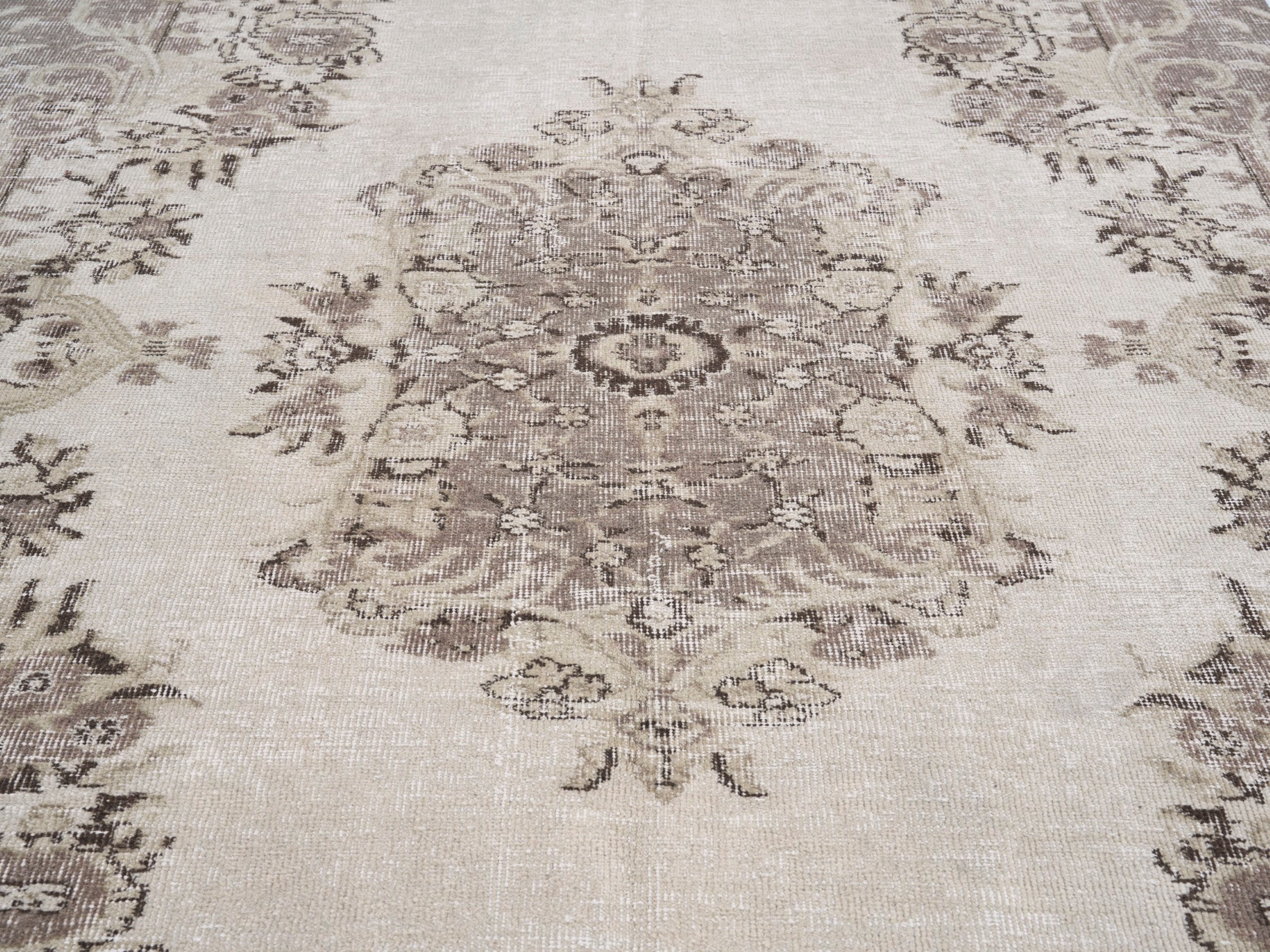 Turkish Isparta area rug in cream and taupe, view 4 of 10