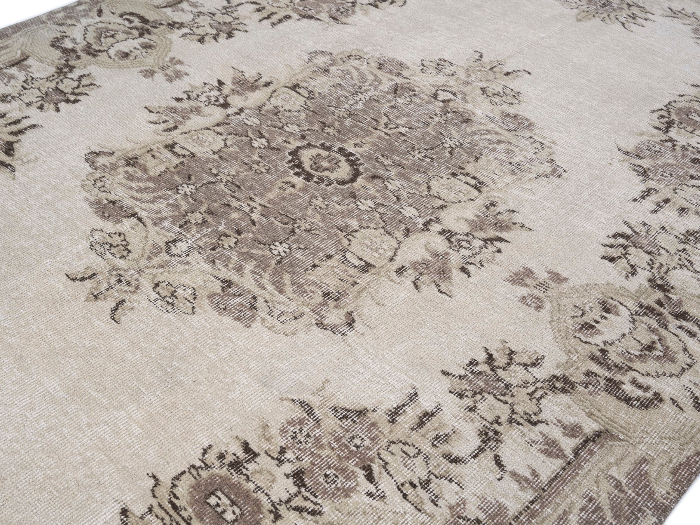 Turkish Isparta area rug in cream and taupe, view 5 of 10