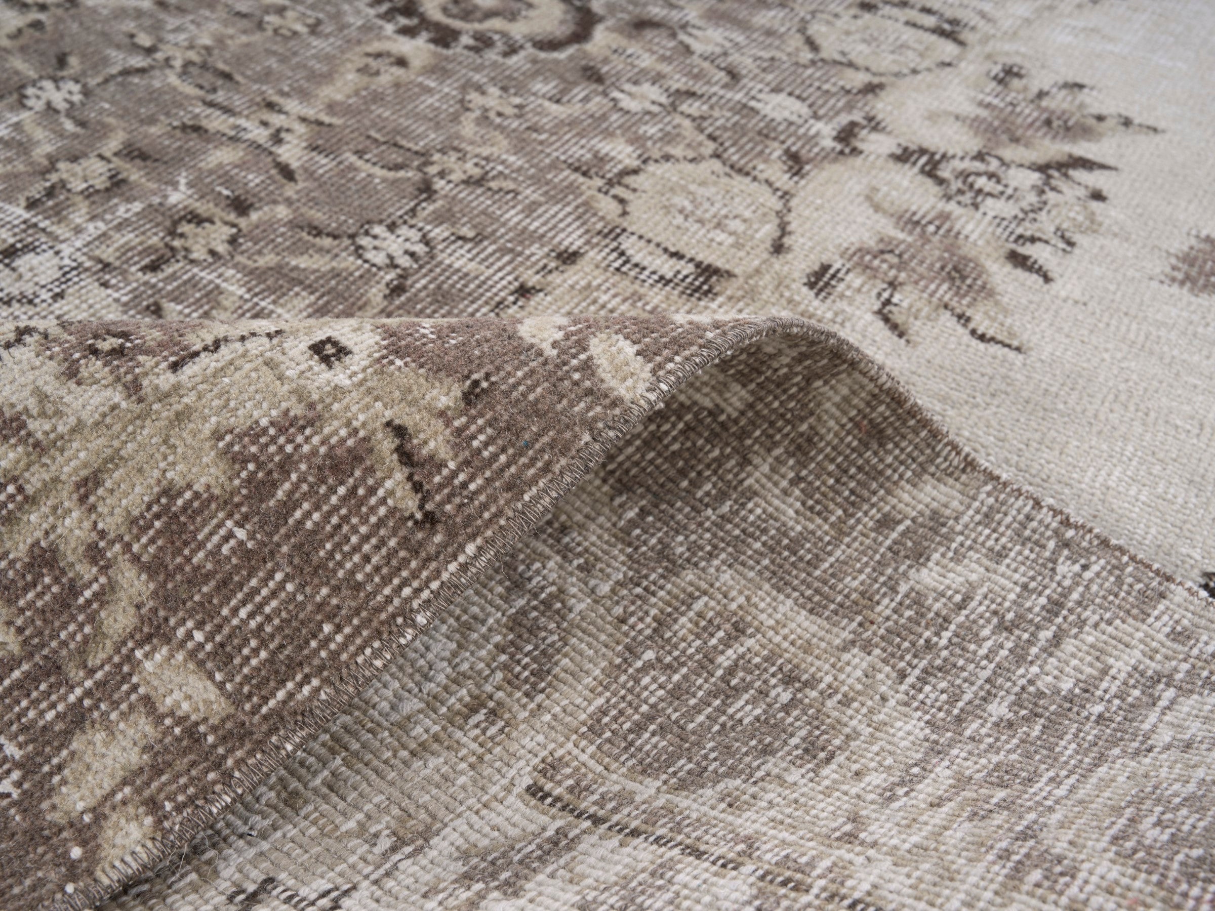Turkish Isparta area rug in cream and taupe, view 9 of 10