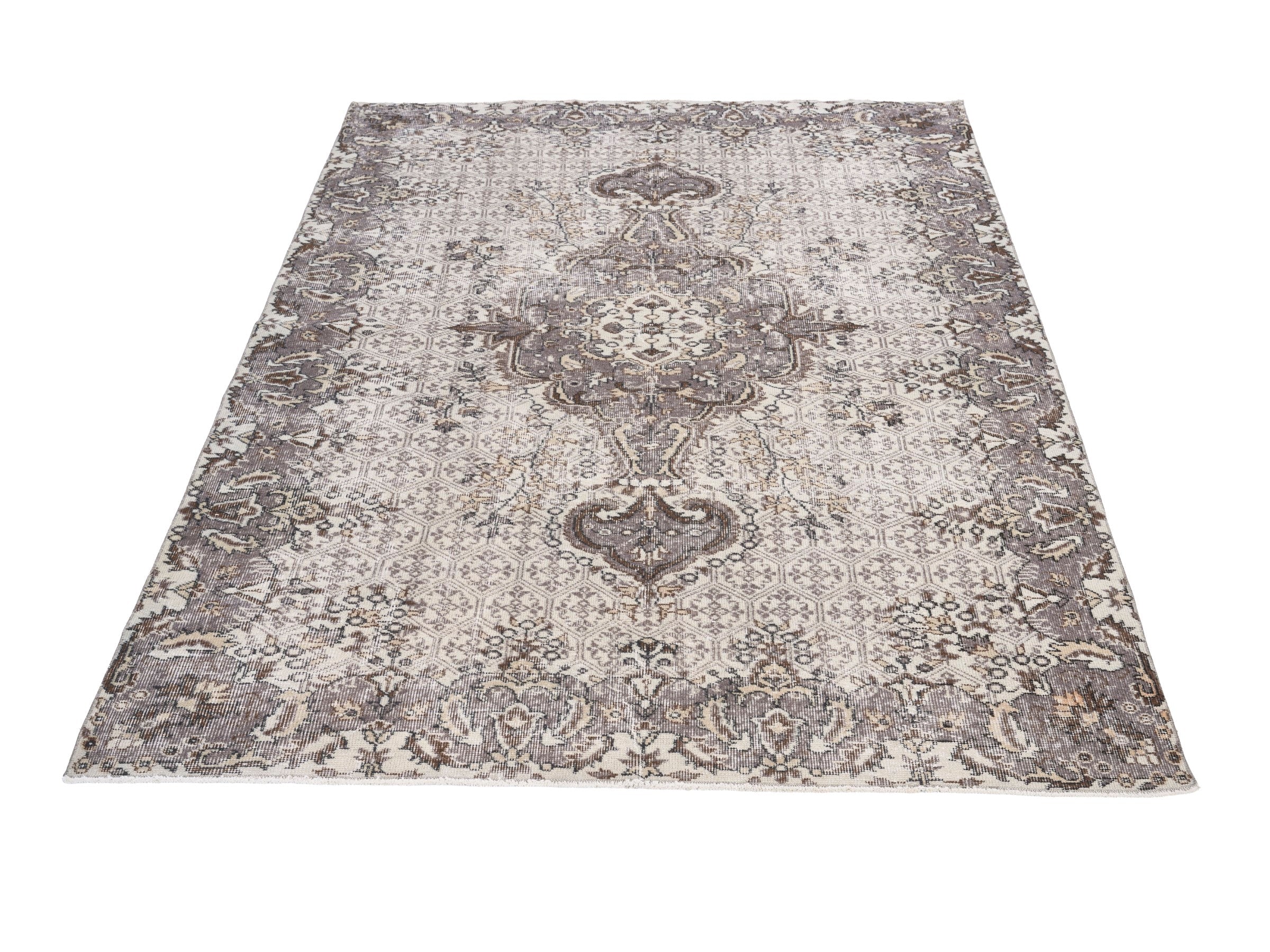 Turkish Isparta area rug in cream and smoke, view 2 of 10