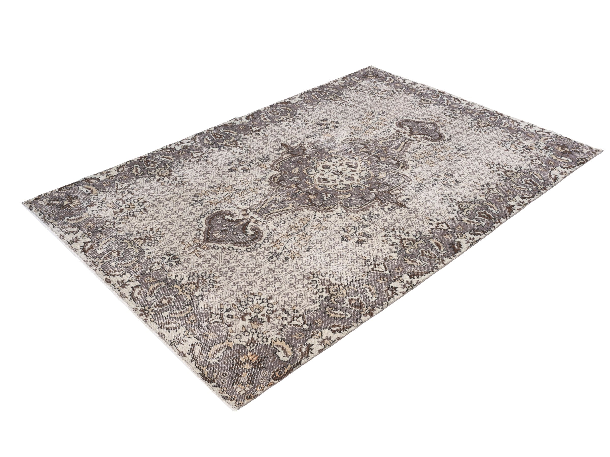Turkish Isparta area rug in cream and smoke, view 3 of 10