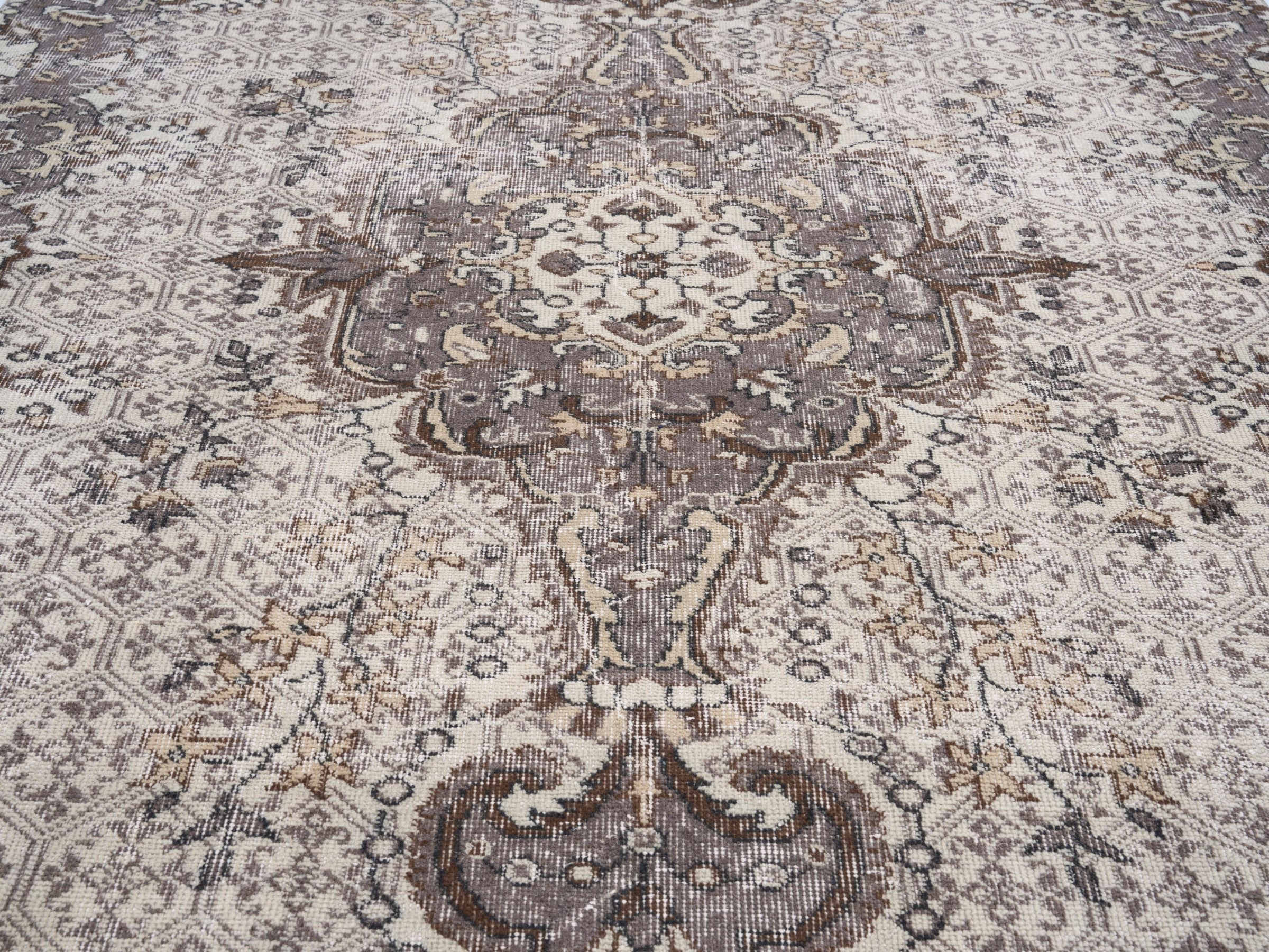 Turkish Isparta area rug in cream and smoke, view 4 of 10