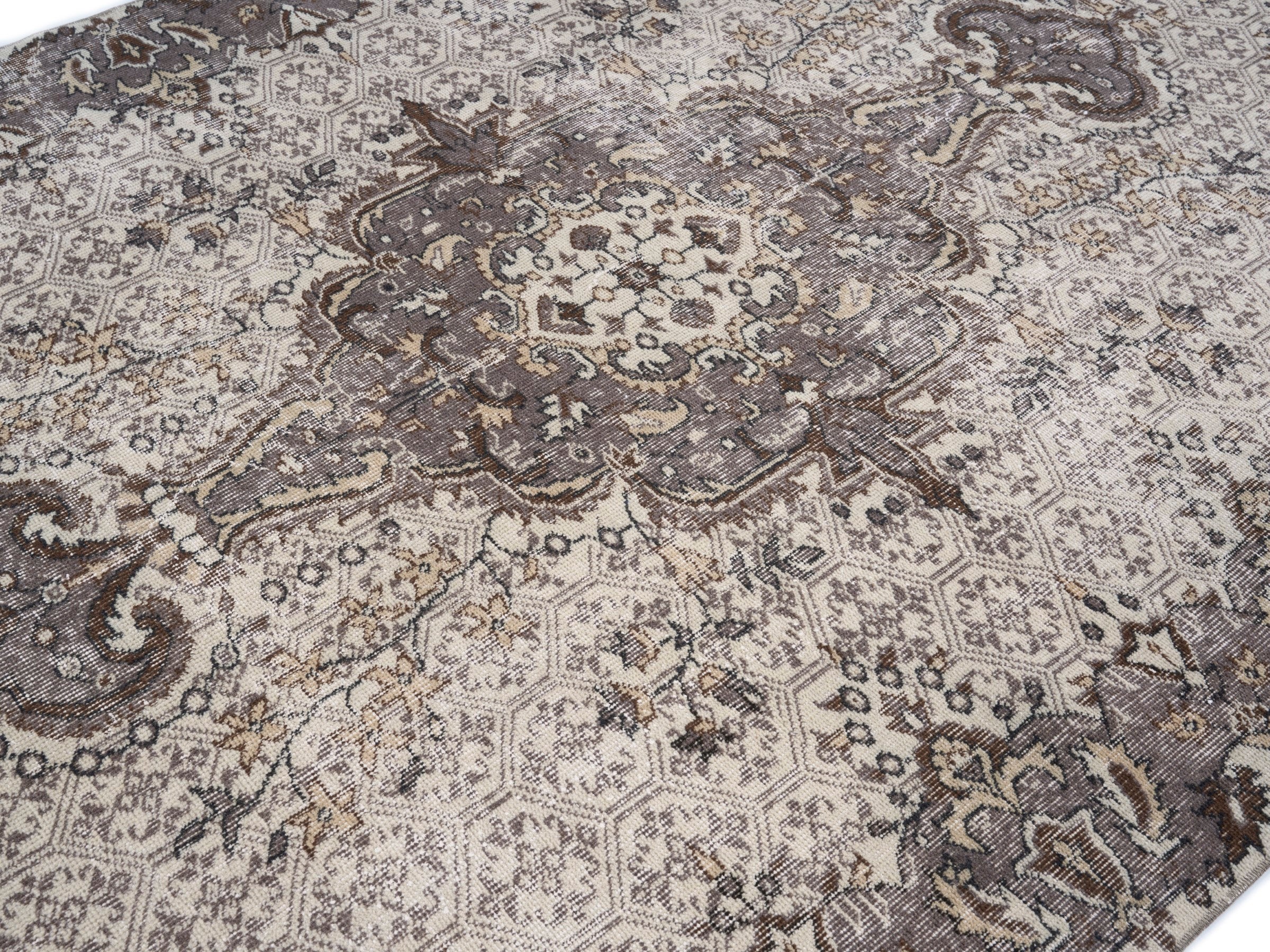 Turkish Isparta area rug in cream and smoke, view 5 of 10