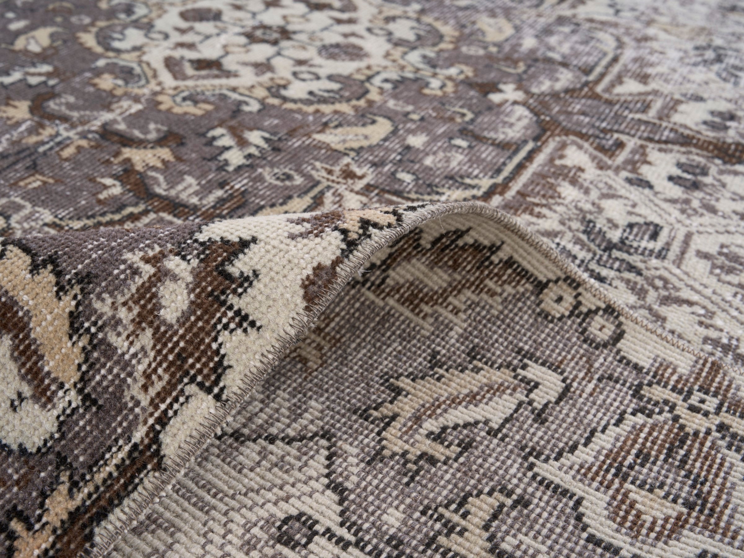 Turkish Isparta area rug in cream and smoke, view 9 of 10