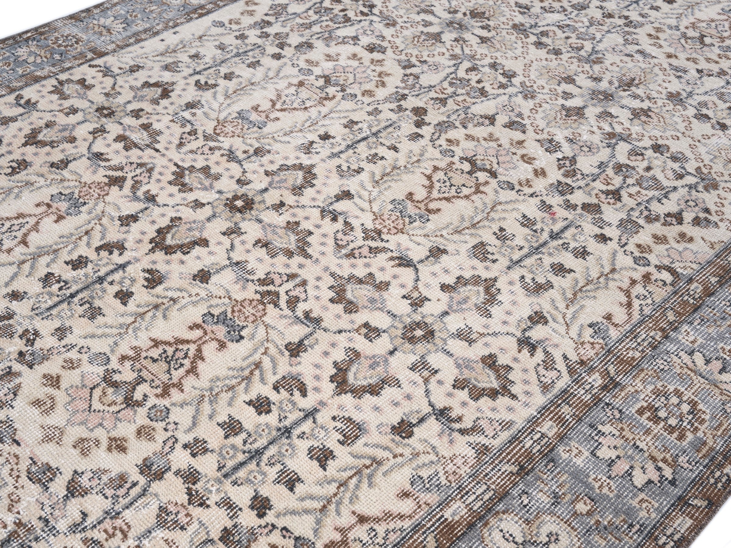 Turkish Isparta area rug in ivory and stone, view 5 of 10