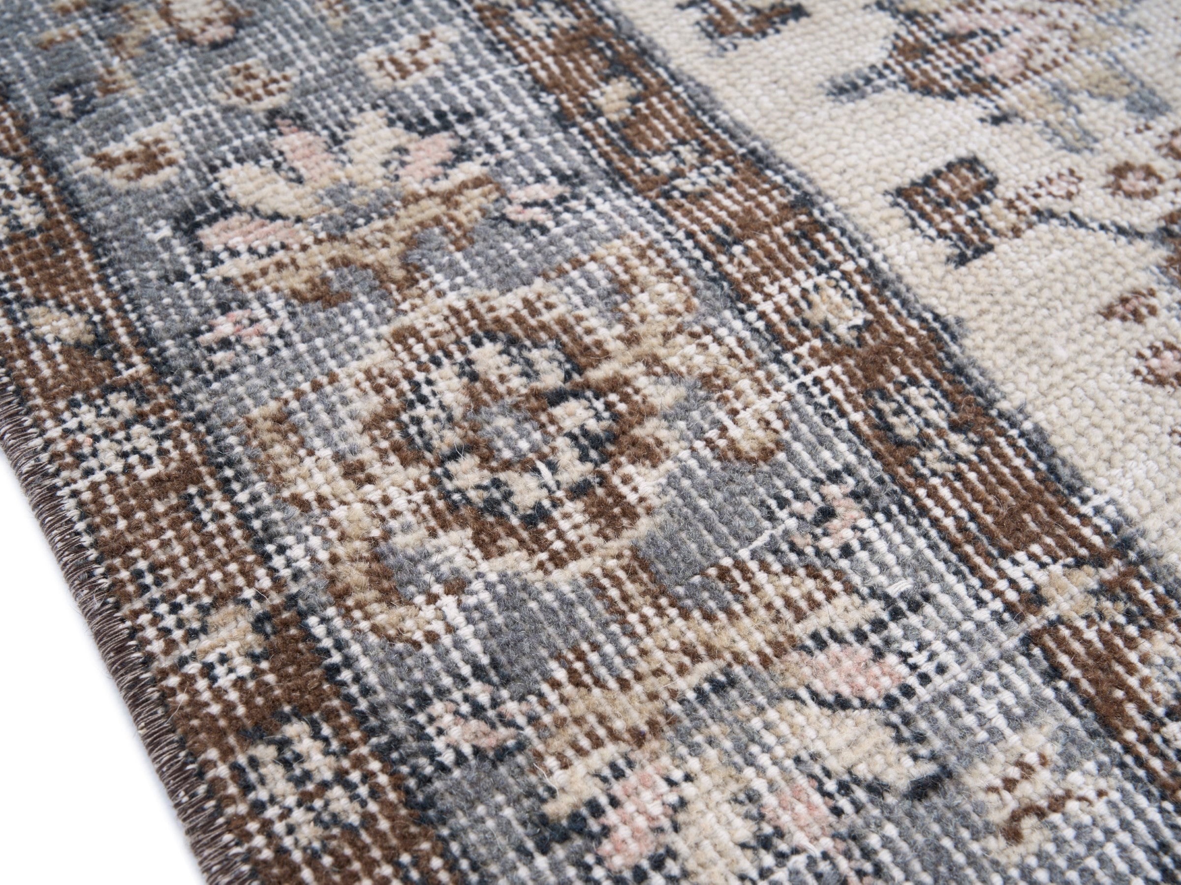 Turkish Isparta area rug in ivory and stone, view 6 of 10