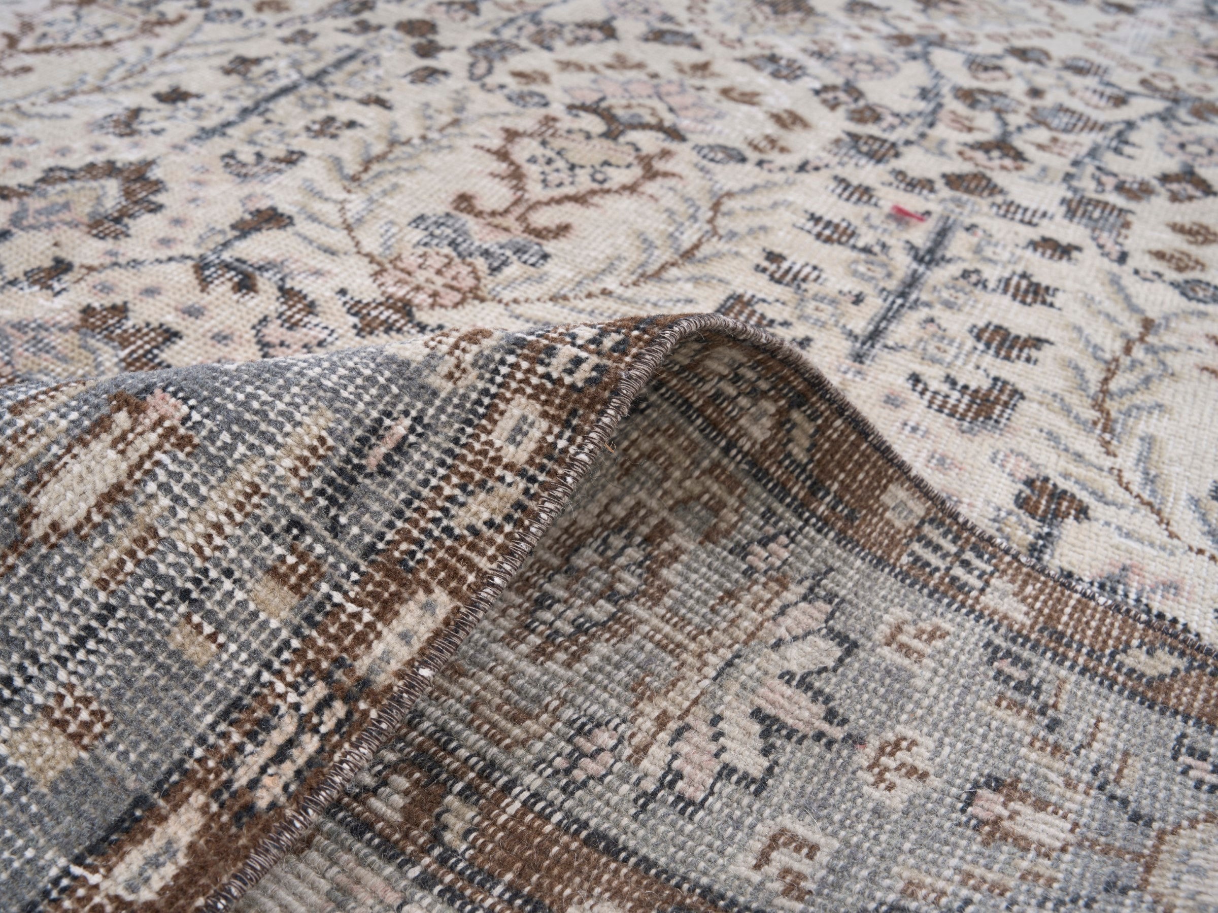 Turkish Isparta area rug in ivory and stone, view 9 of 10