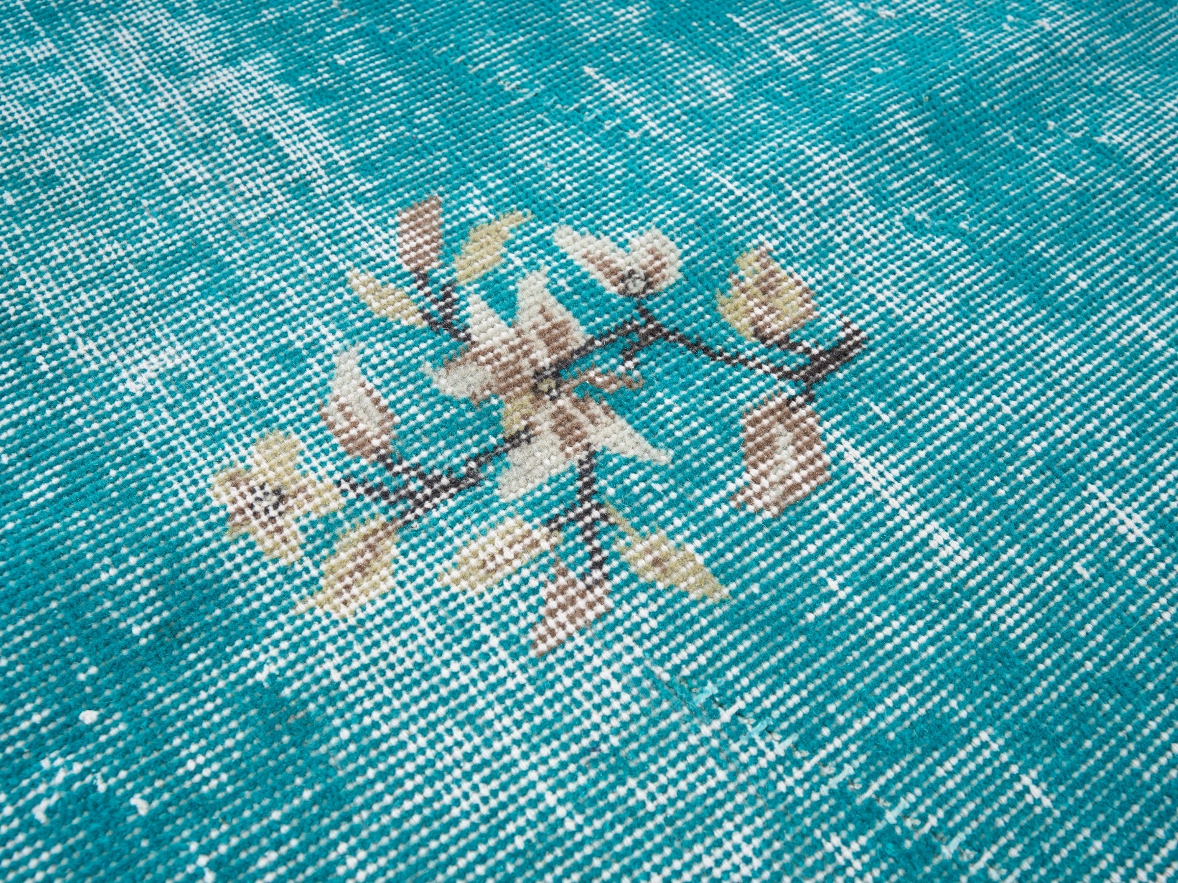 Turkish Isparta area rug in turquoise and off-white, view 7 of 10