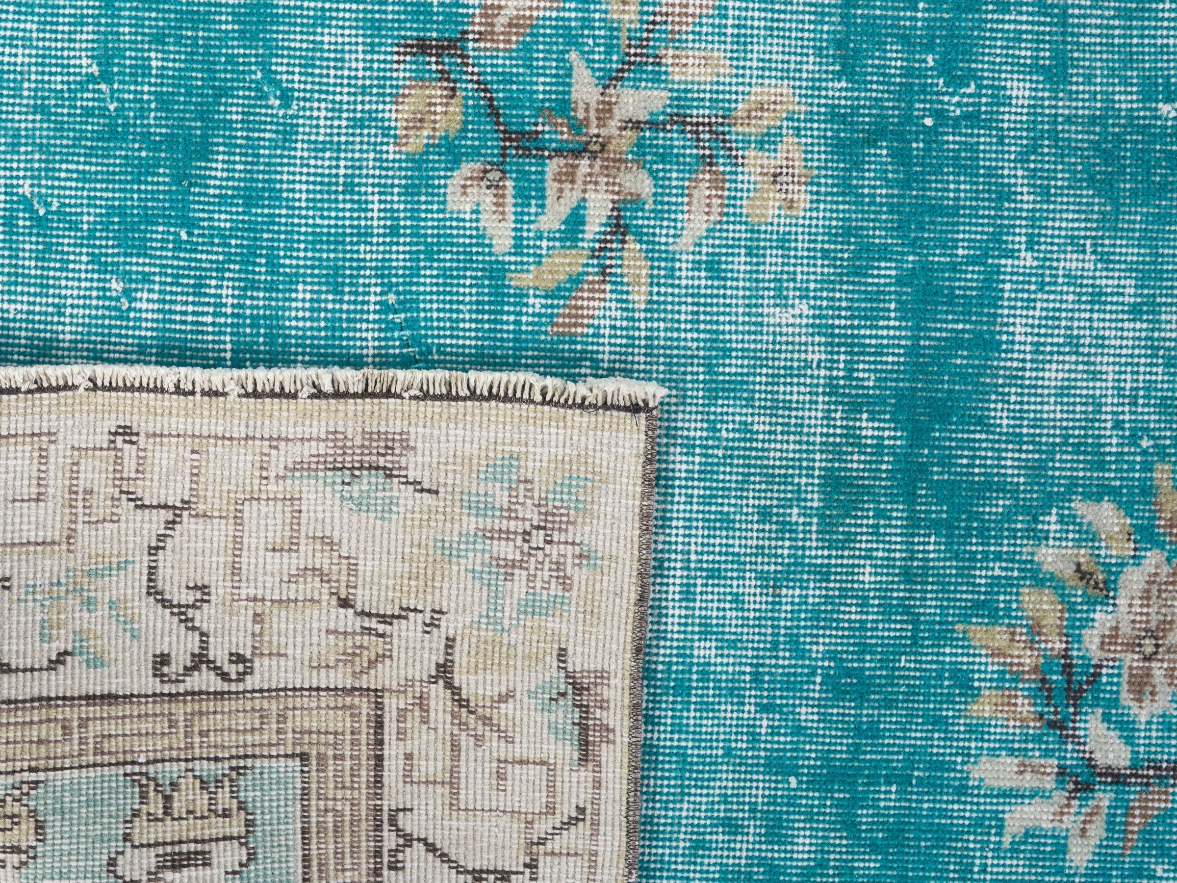 Turkish Isparta area rug in turquoise and off-white, view 10 of 10