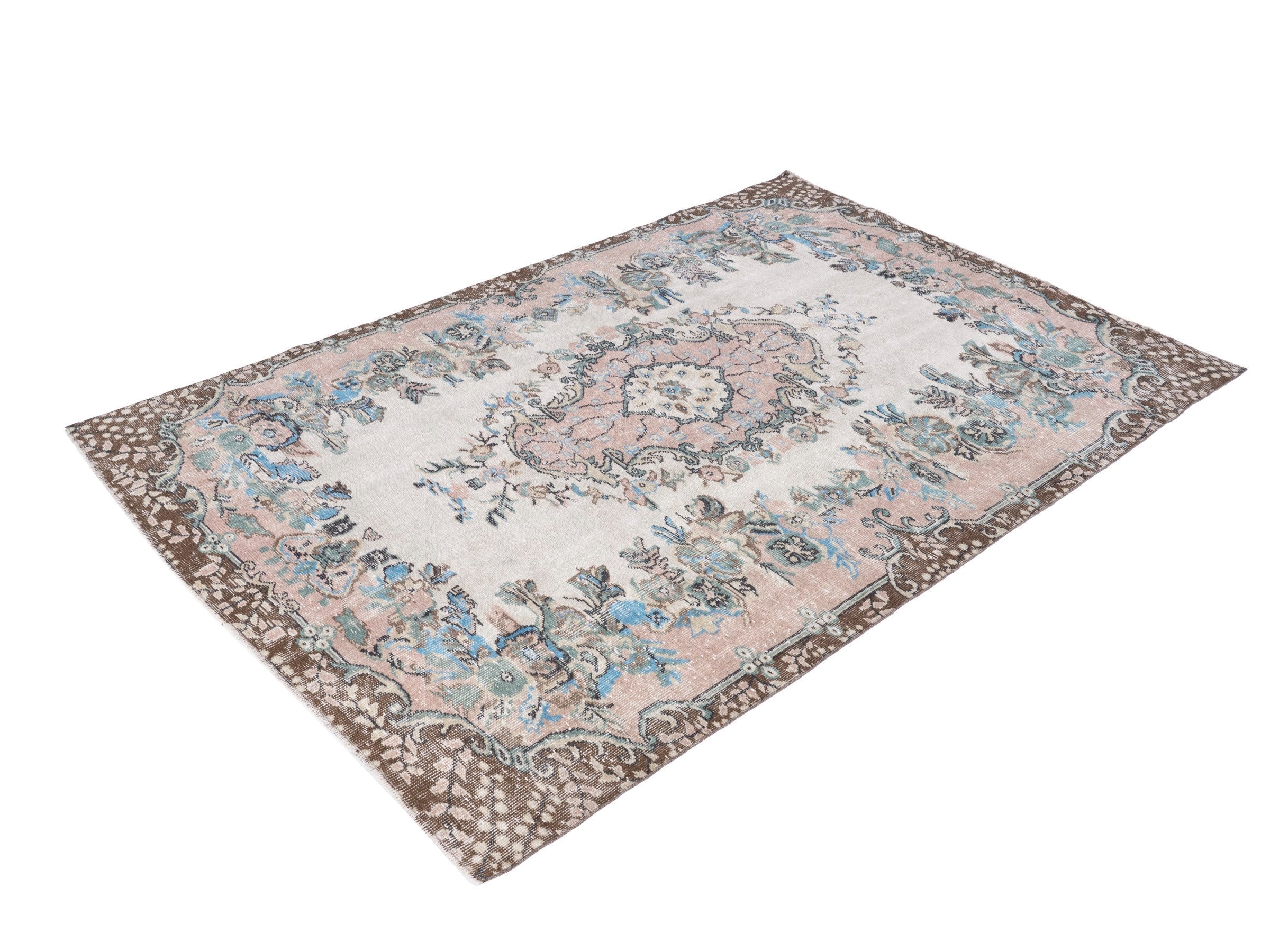 Turkish Isparta area rug in cream and muted pink, view 3 of 10