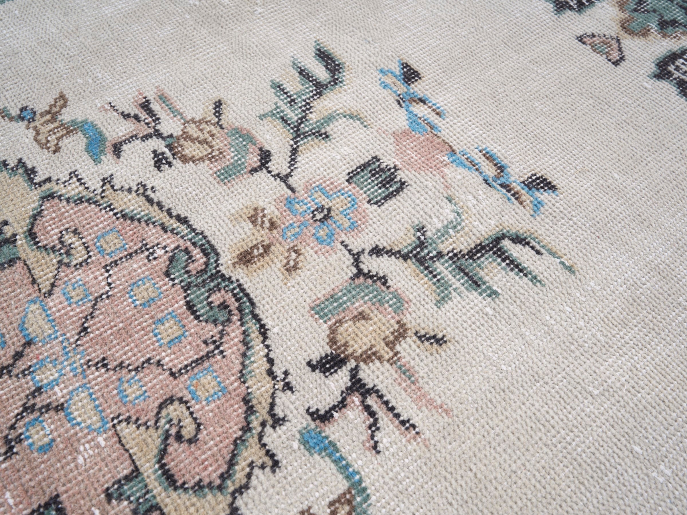 Turkish Isparta area rug in cream and muted pink, view 7 of 10