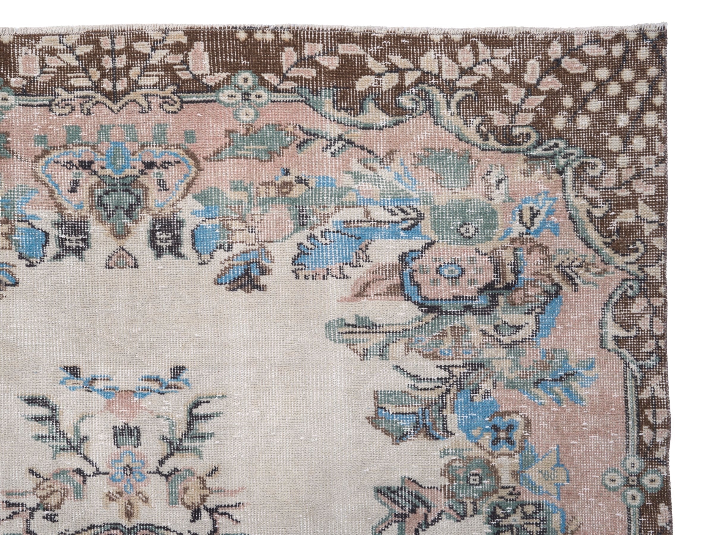 Turkish Isparta area rug in cream and muted pink, view 8 of 10