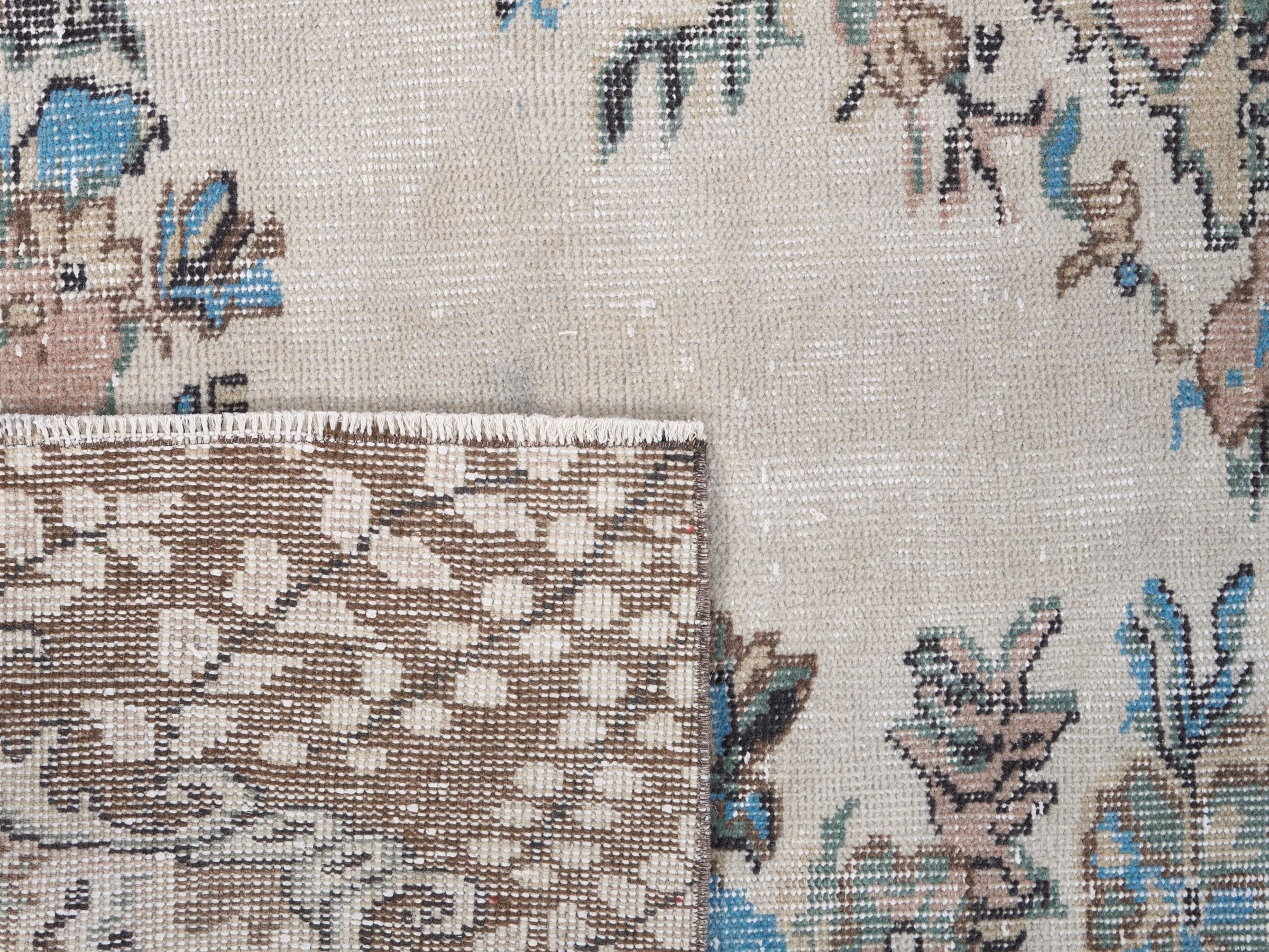 Turkish Isparta area rug in cream and muted pink, view 10 of 10