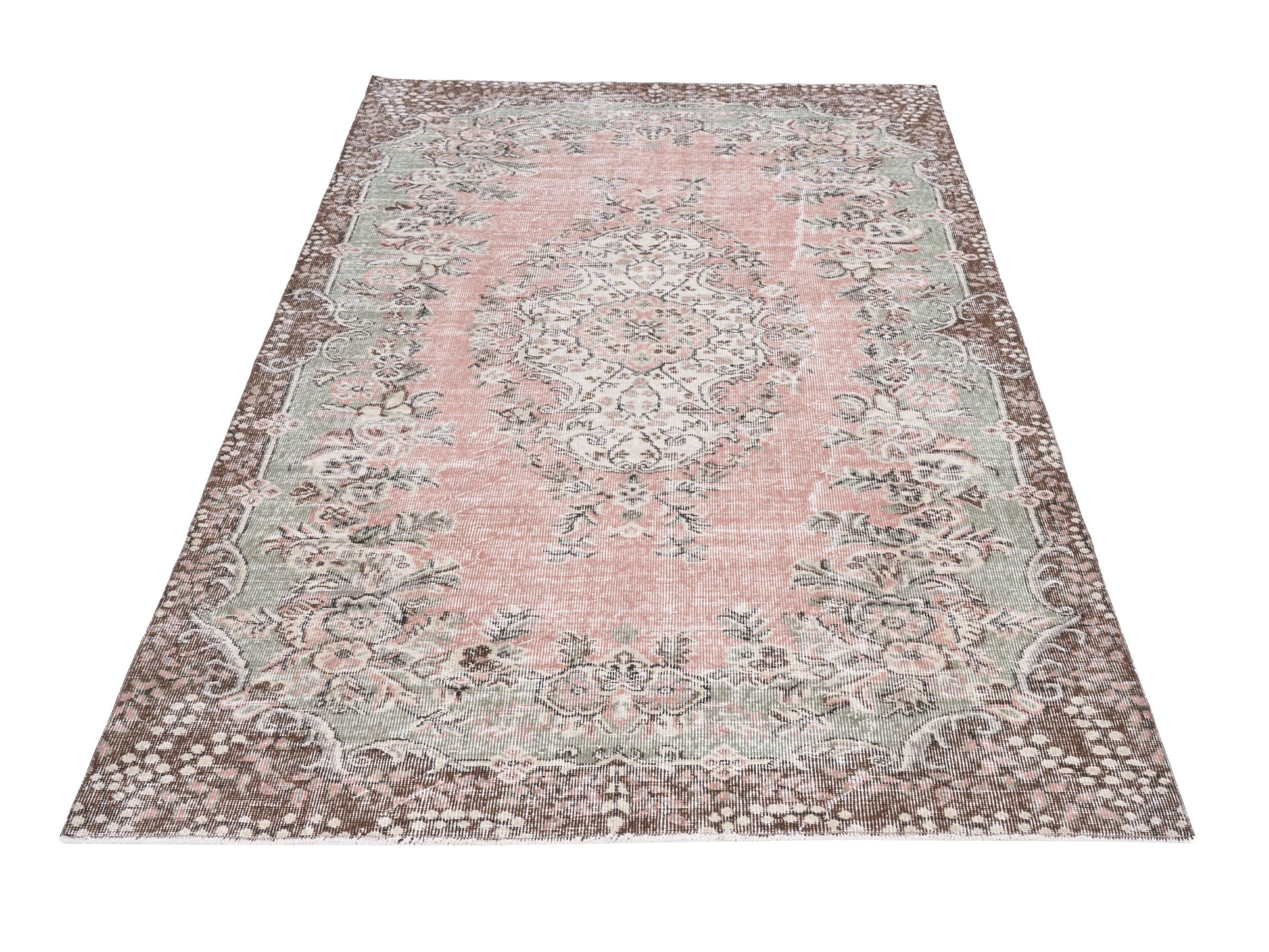 Turkish Isparta area rug in muted pink and cream, view 2 of 10