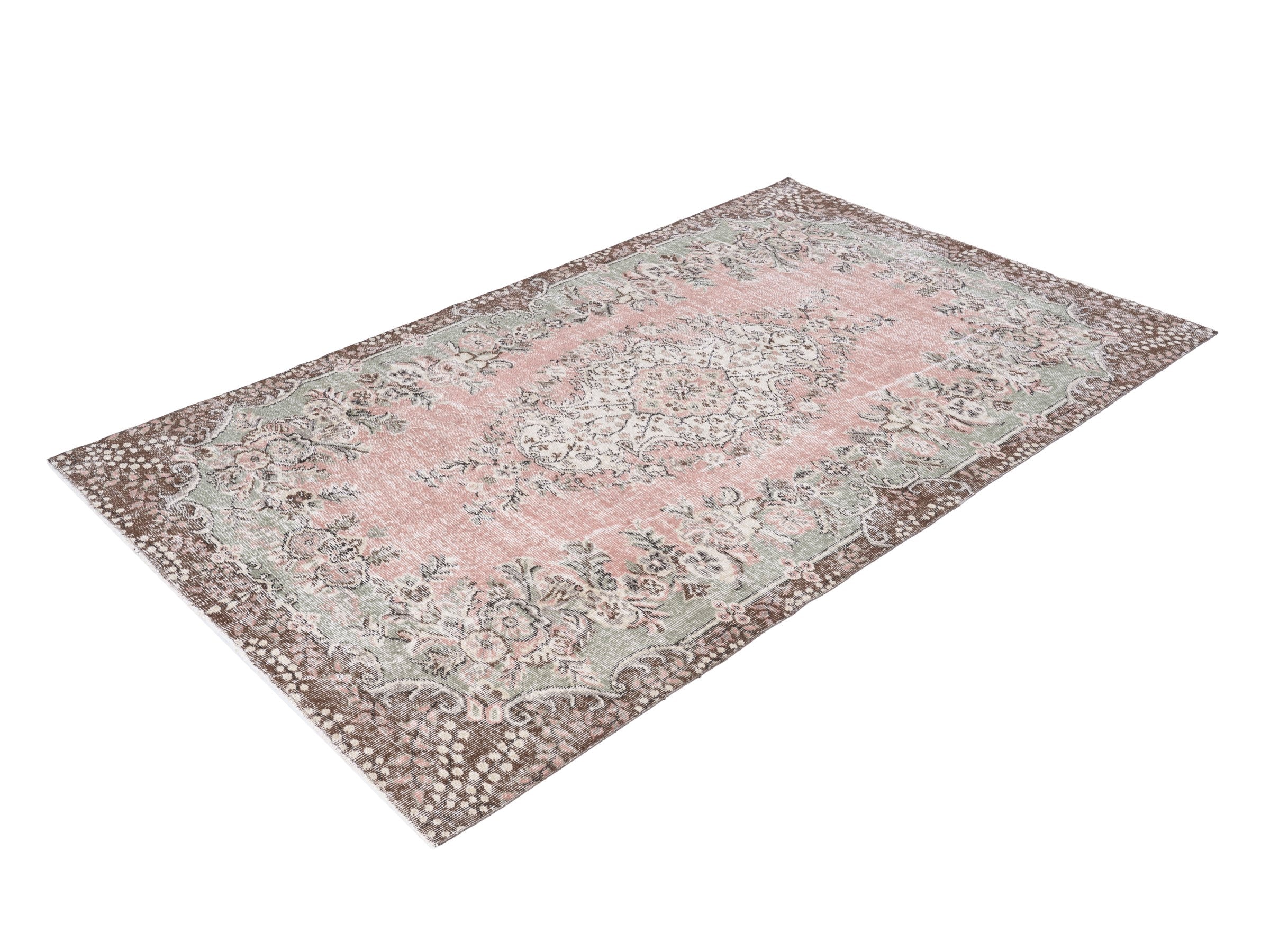 Turkish Isparta area rug in muted pink and cream, view 3 of 10