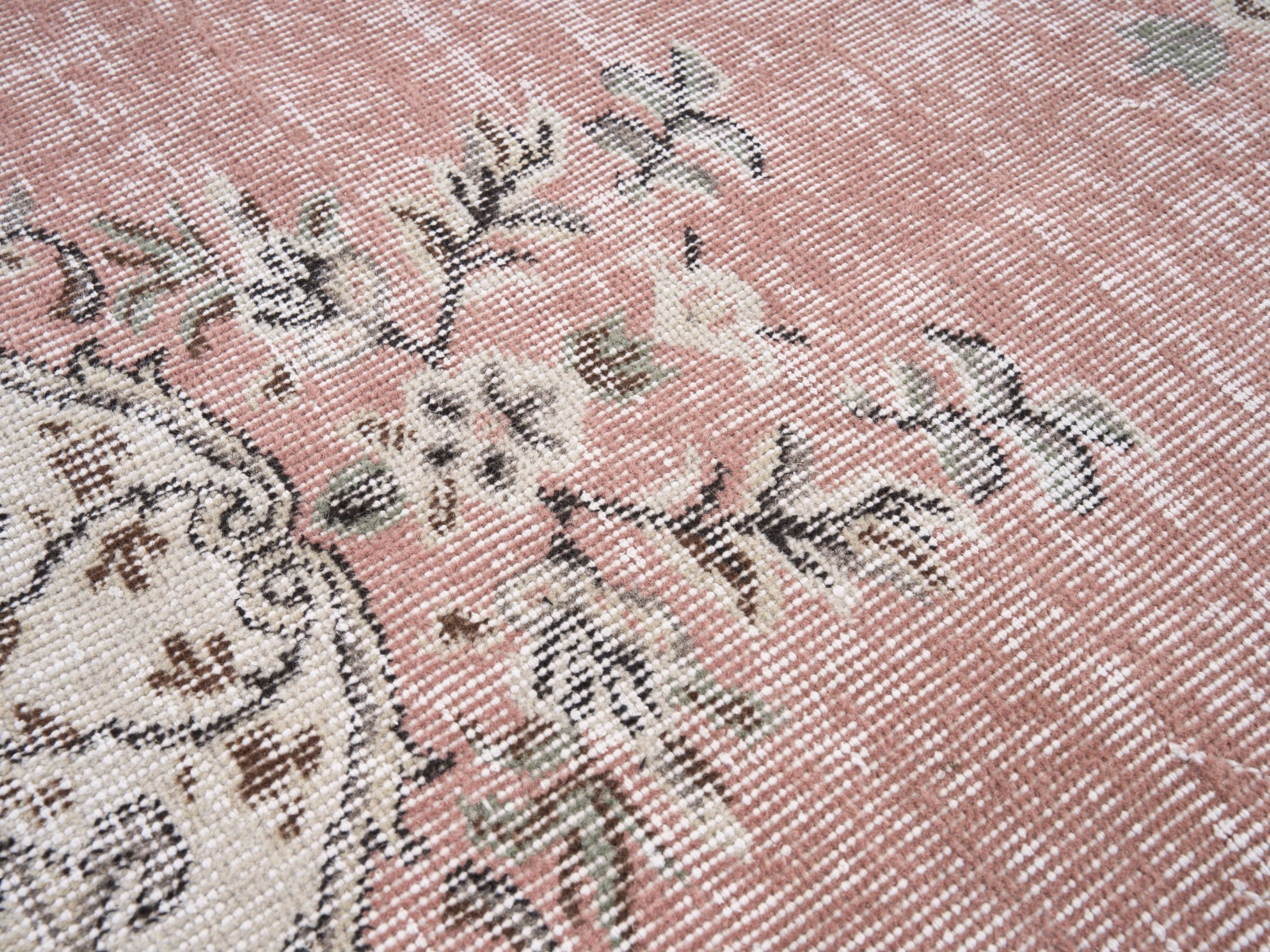 Turkish Isparta area rug in muted pink and cream, view 7 of 10