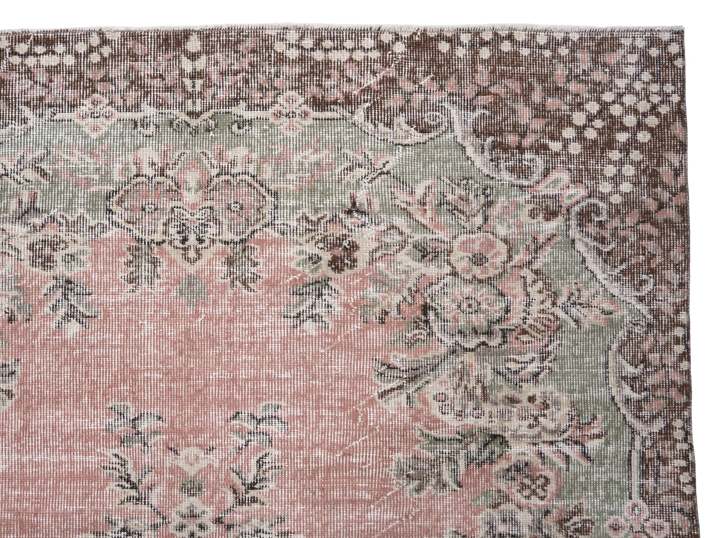 Turkish Isparta area rug in muted pink and cream, view 8 of 10