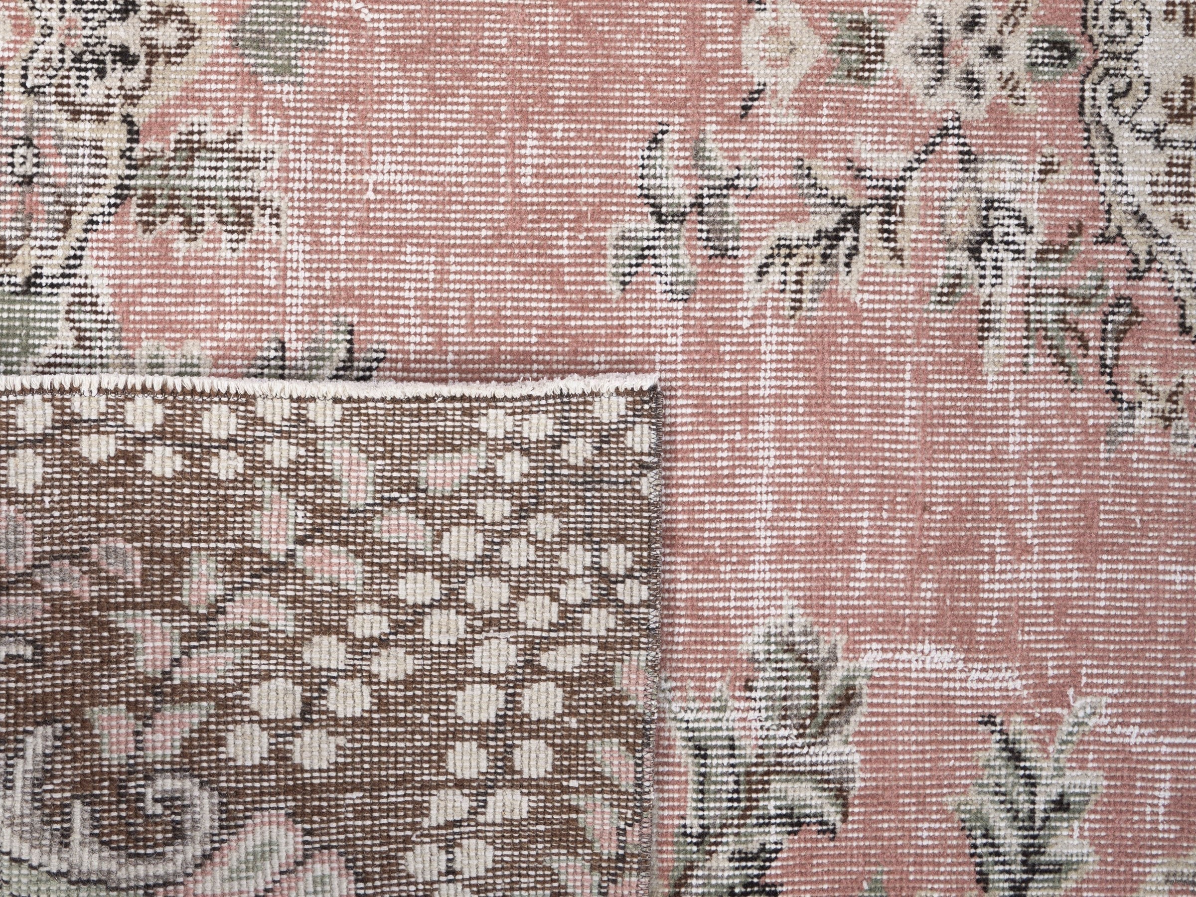 Turkish Isparta area rug in muted pink and cream, view 10 of 10