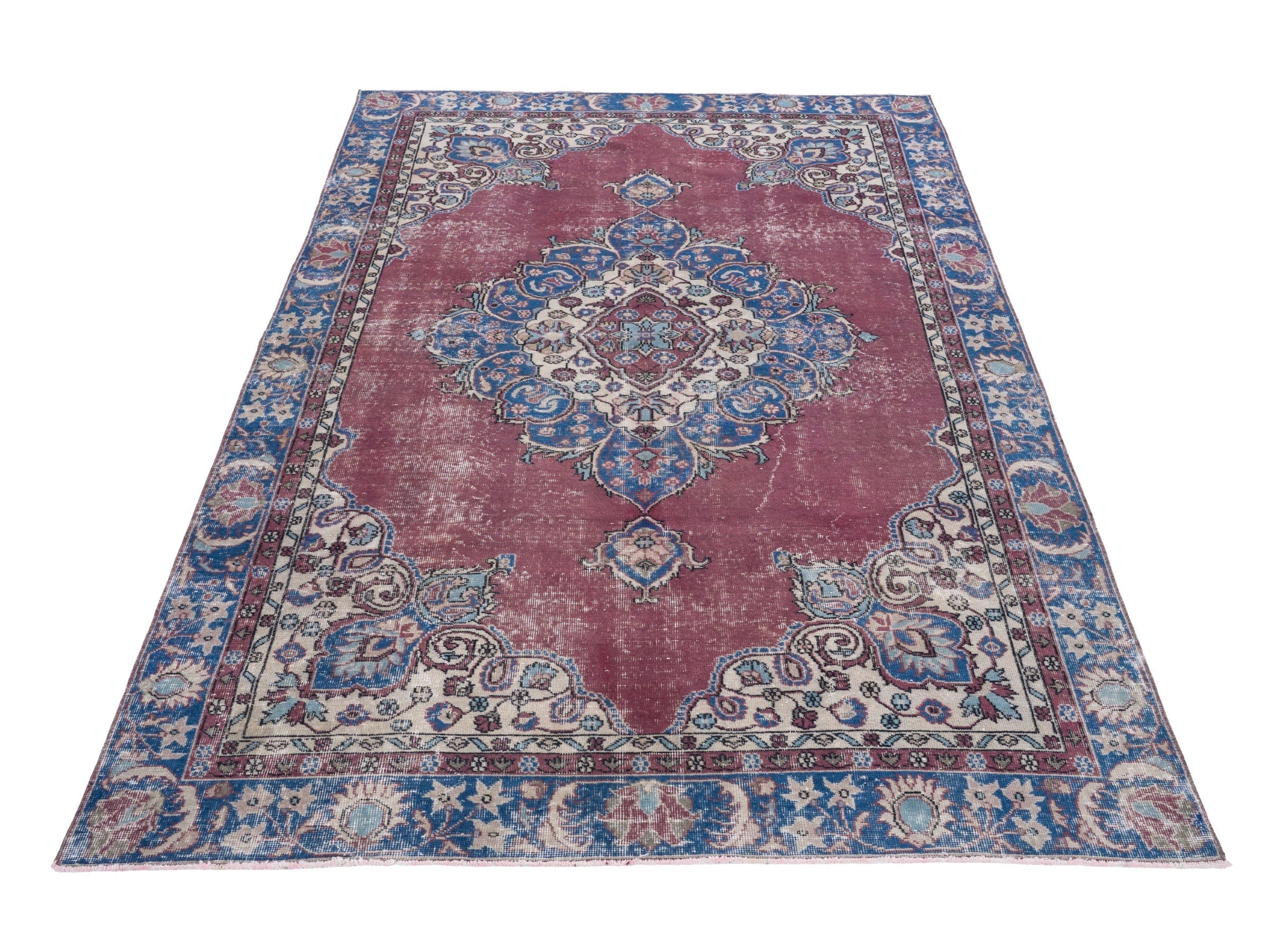 Turkish Isparta area rug in burgundy and navy, view 2 of 10