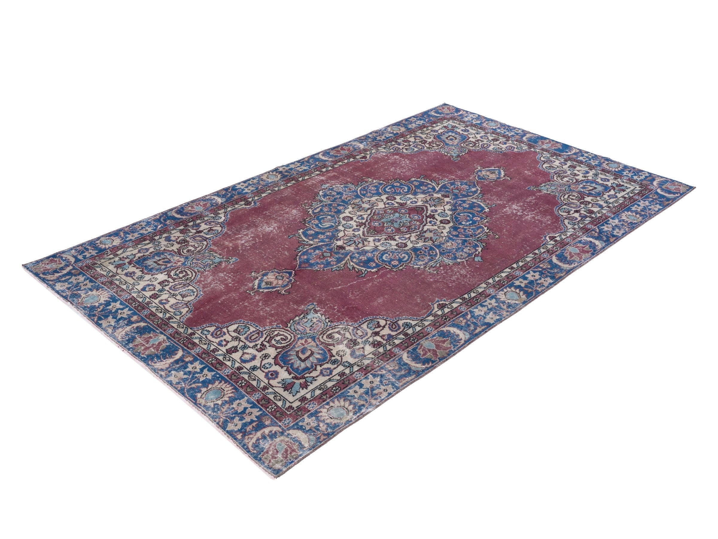 Turkish Isparta area rug in burgundy and navy, view 3 of 10