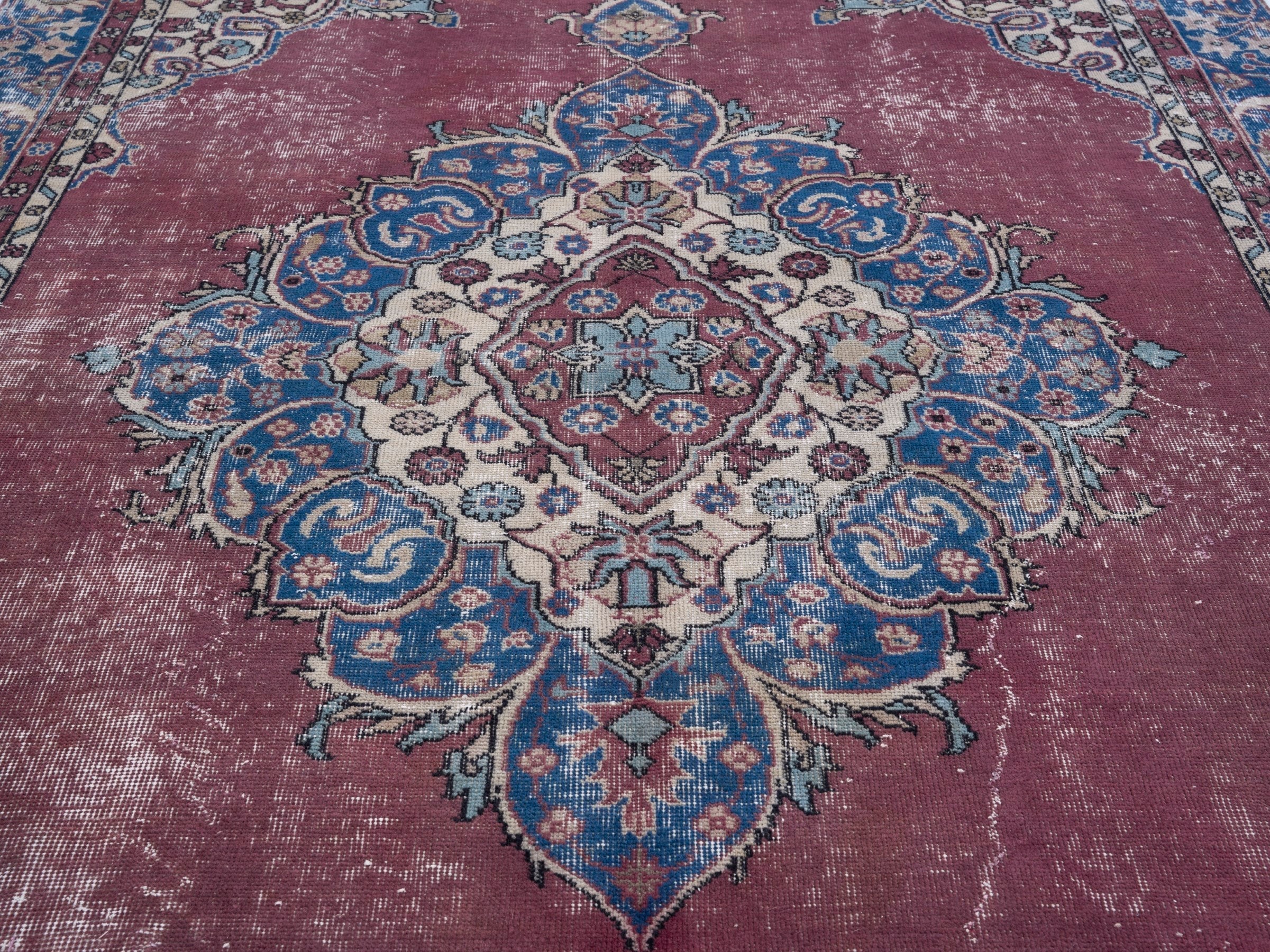 Turkish Isparta area rug in burgundy and navy, view 4 of 10