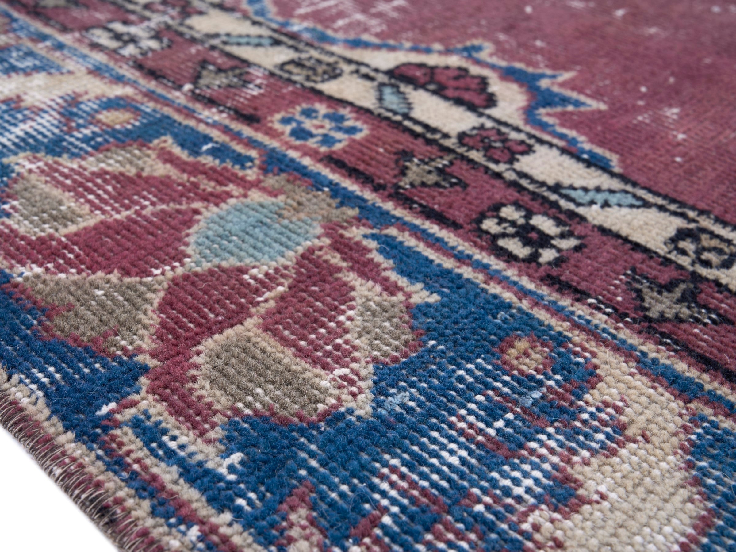Turkish Isparta area rug in burgundy and navy, view 6 of 10