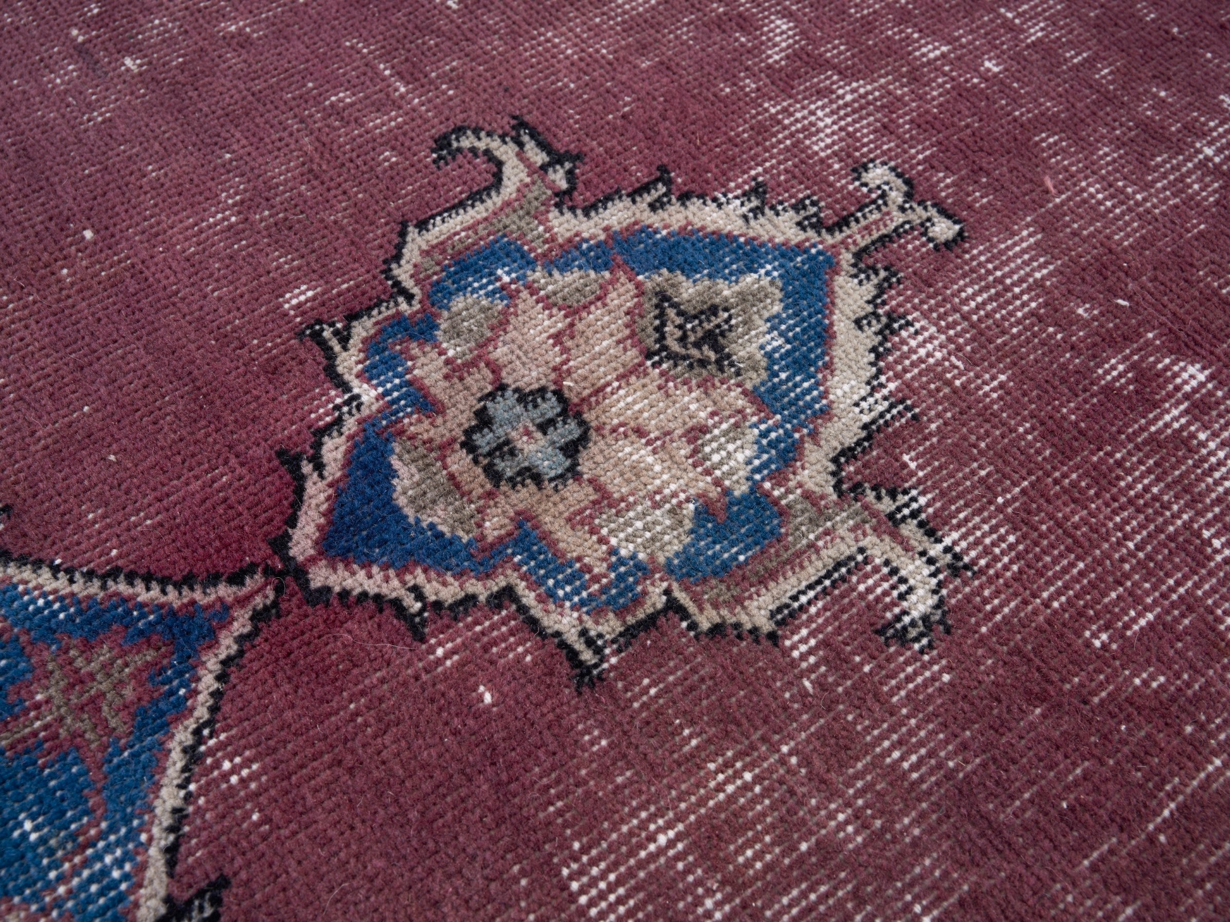 Turkish Isparta area rug in burgundy and navy, view 7 of 10