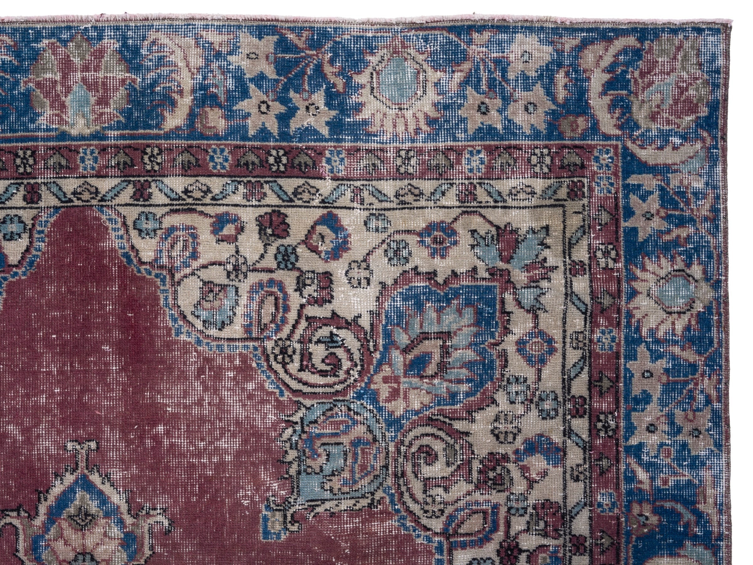 Turkish Isparta area rug in burgundy and navy, view 8 of 10