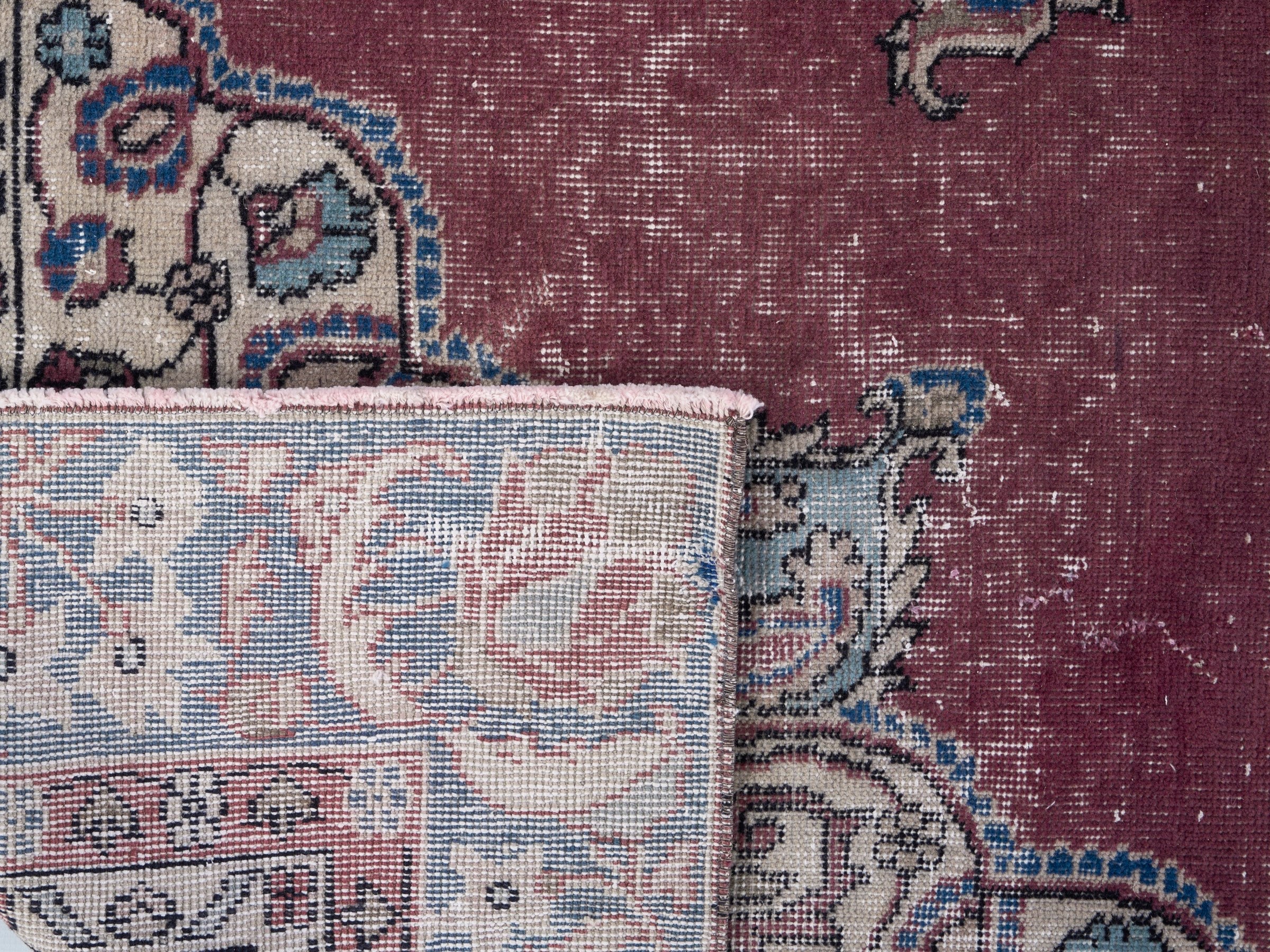 Turkish Isparta area rug in burgundy and navy, view 10 of 10