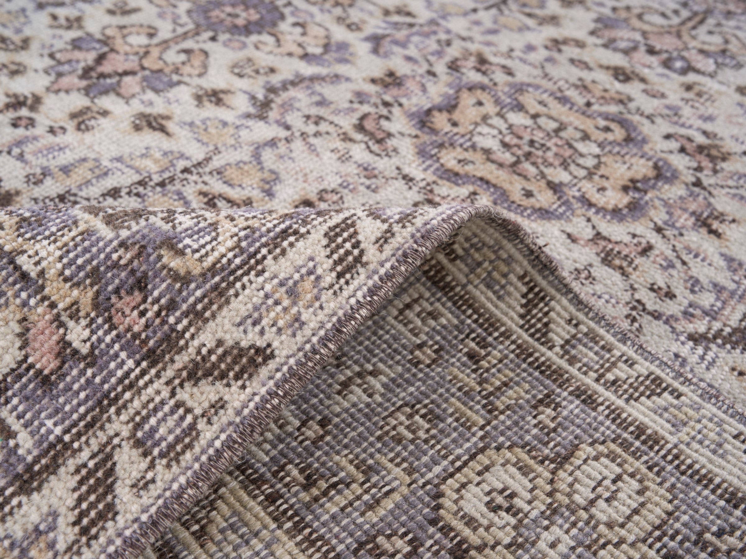 Turkish Isparta area rug in cream and greige, view 9 of 10
