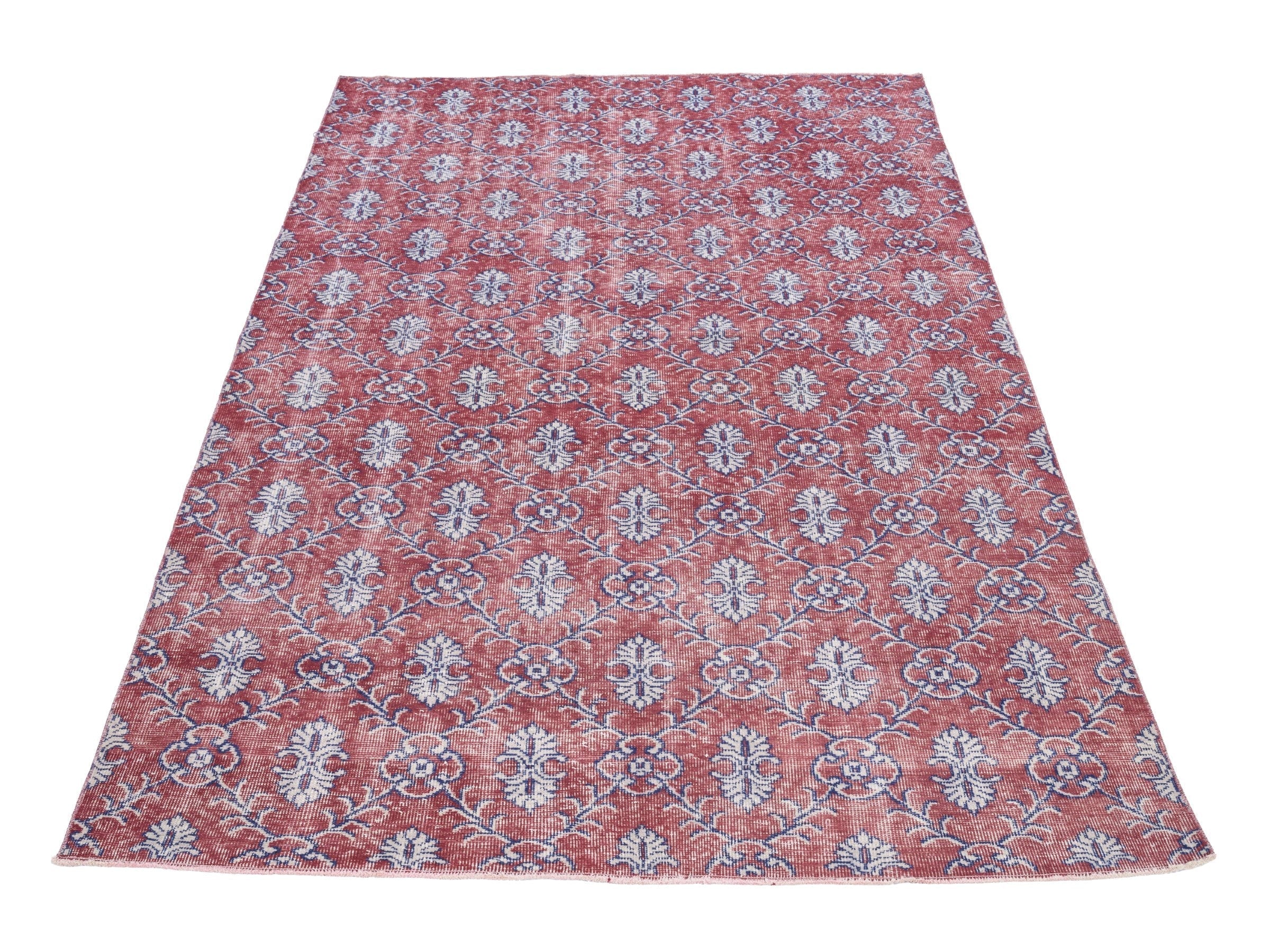 Turkish Isparta area rug in burgundy and dusty blue, view 2 of 10