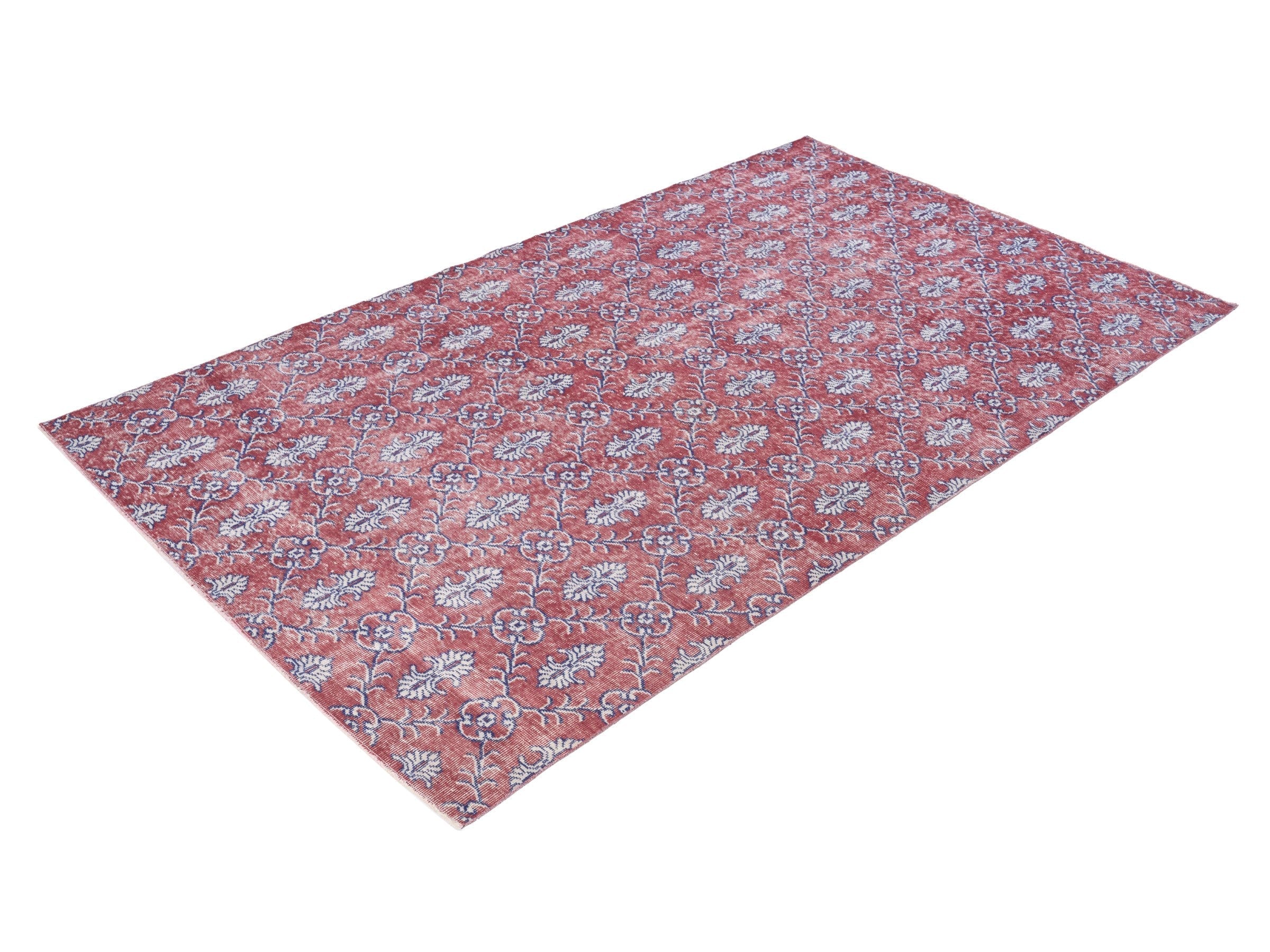 Turkish Isparta area rug in burgundy and dusty blue, view 3 of 10