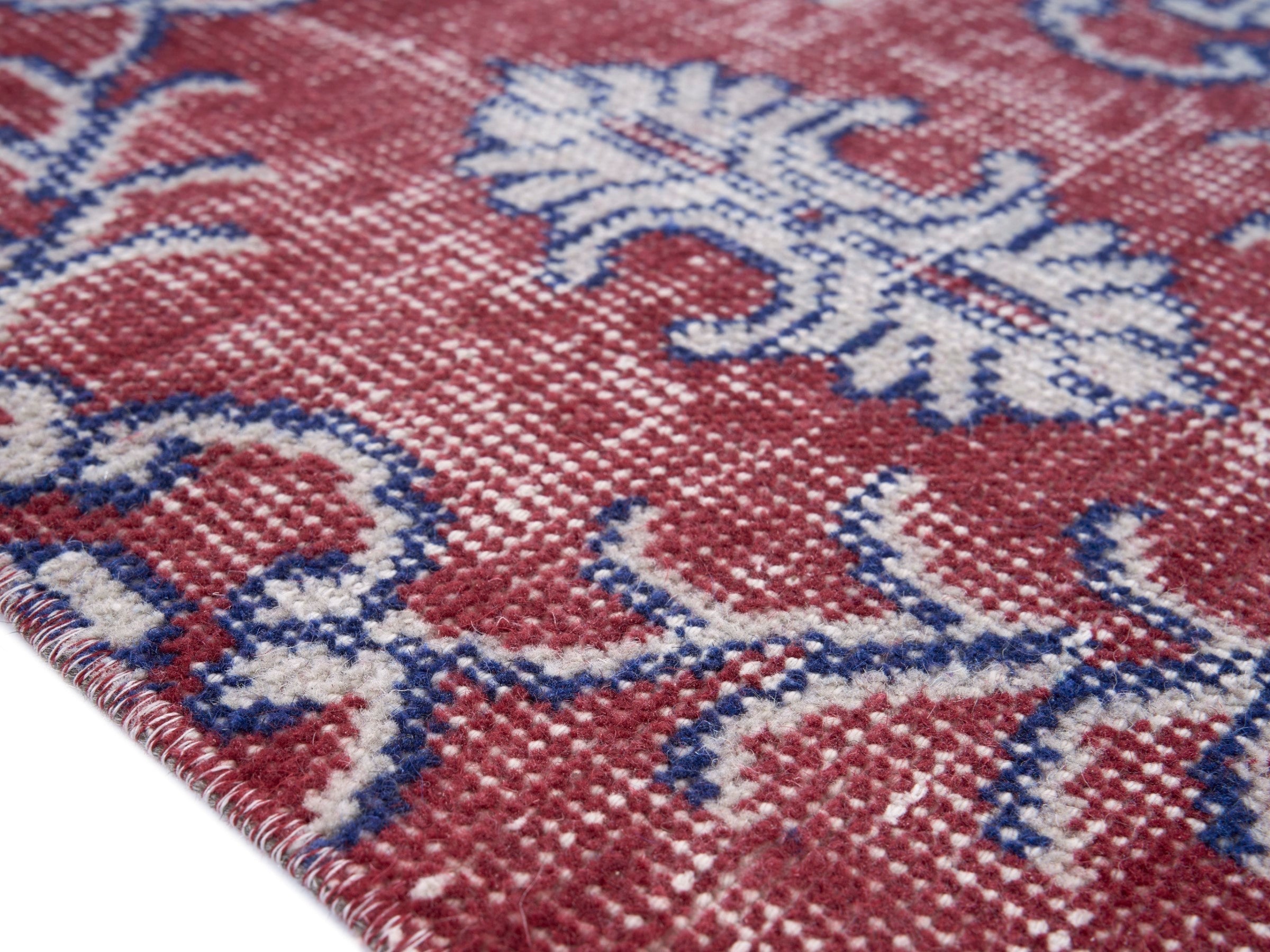 Turkish Isparta area rug in burgundy and dusty blue, view 6 of 10